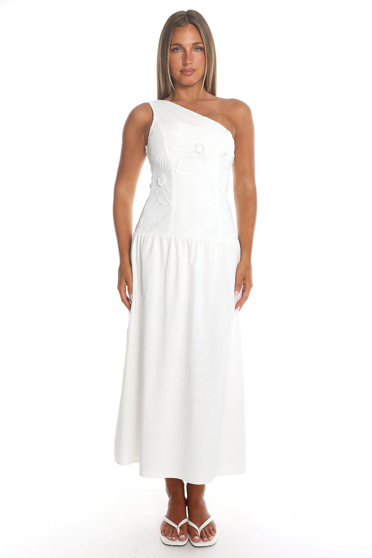 Elina One Shoulder Midi Dress White