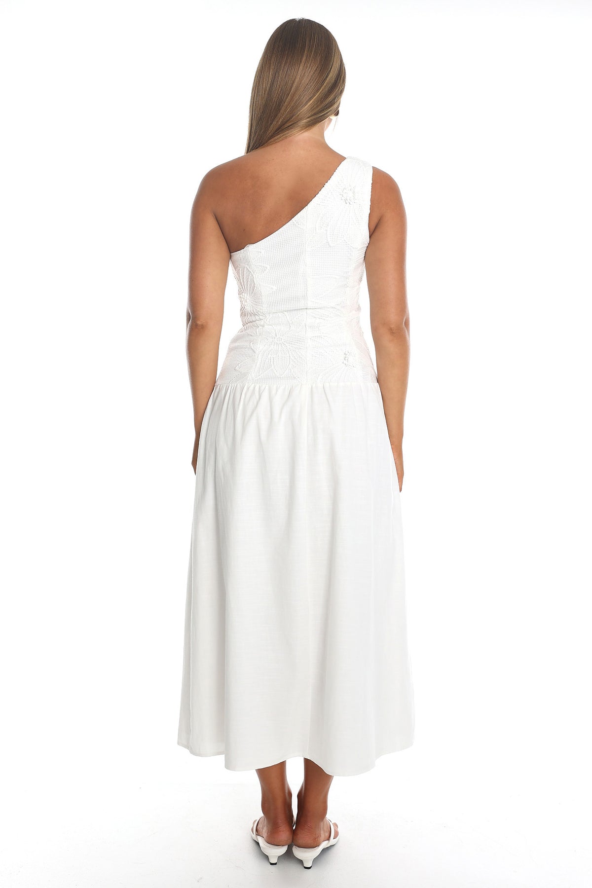 Elina One Shoulder Midi Dress White