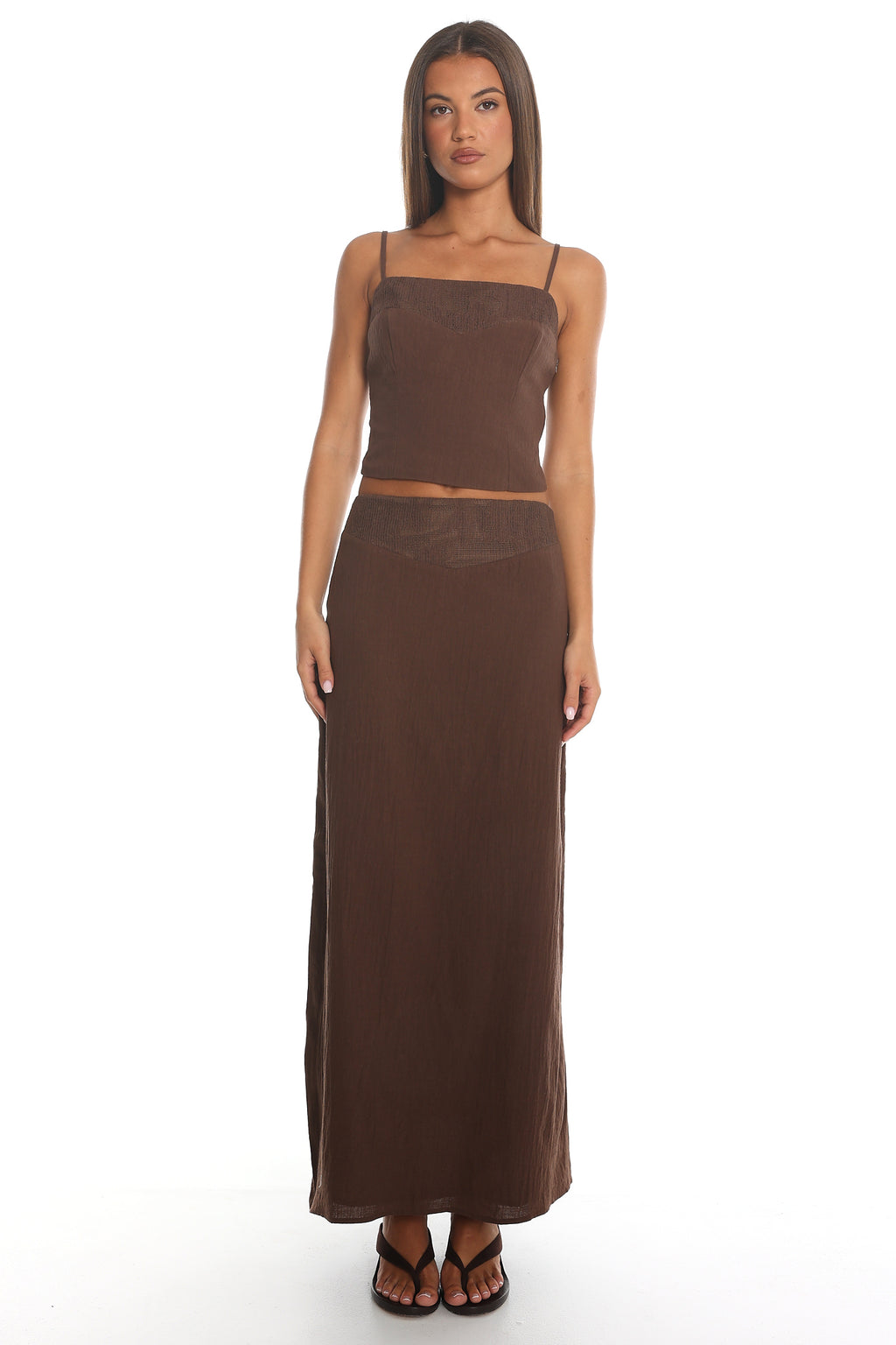 Amber Dune Lace-Trim Maxi Skirt Chocolate