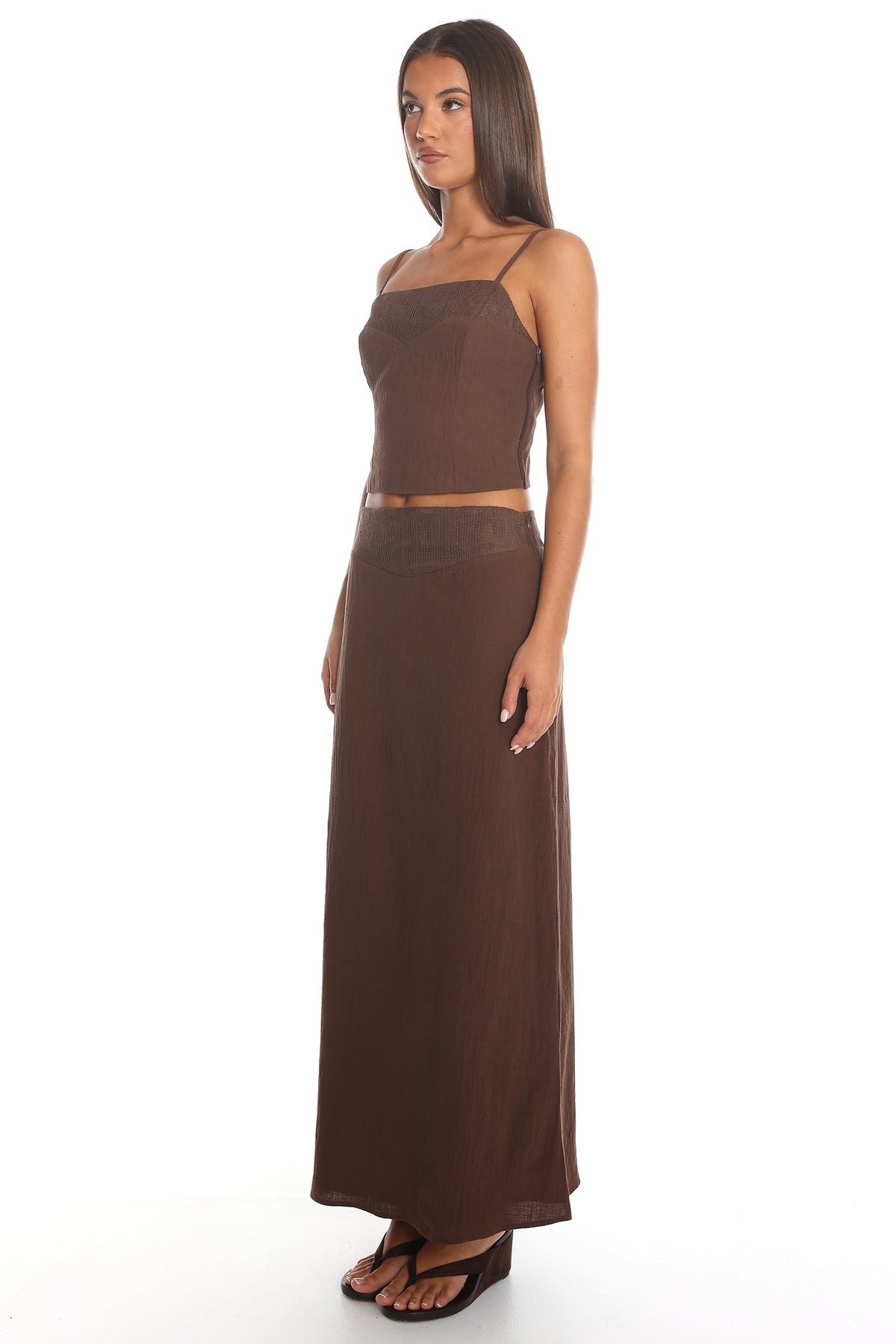 Amber Dune Lace-Trim Maxi Skirt Chocolate