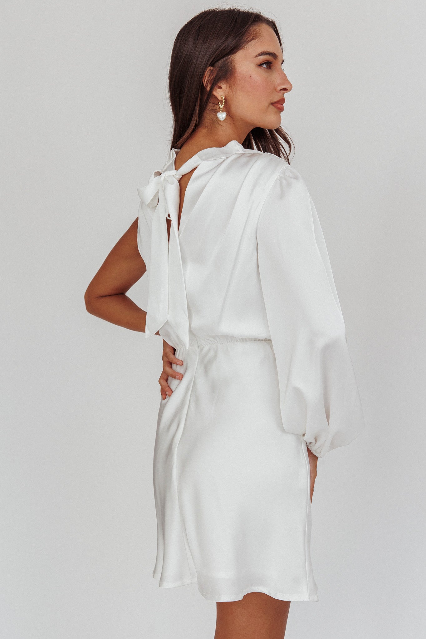 Can't Compete One Sleeve Mini Dress Off White by Selfie Leslie