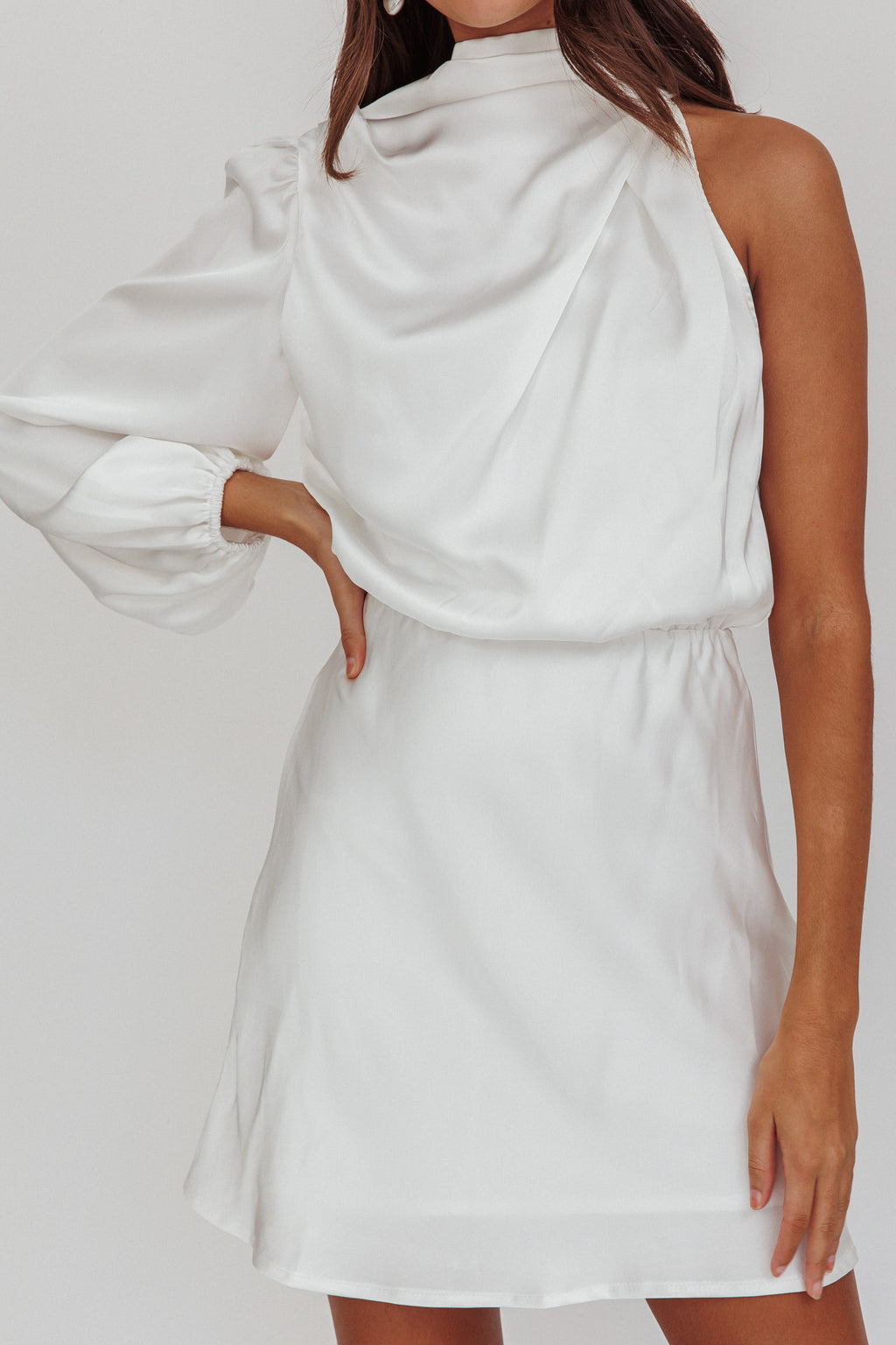 Can't Compete One Sleeve Mini Dress Off White by Selfie Leslie