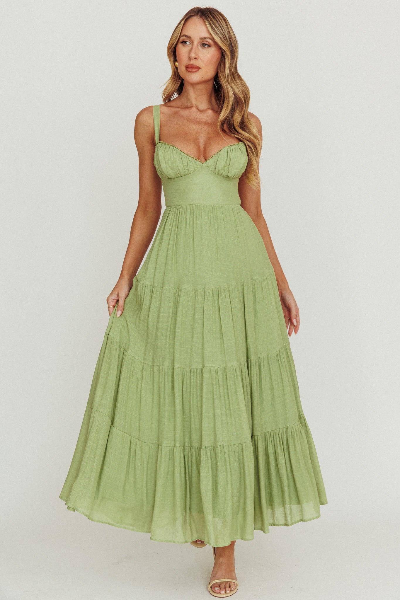Neptune Cut Out Back A-Line Maxi Dress Sage by Selfie Leslie