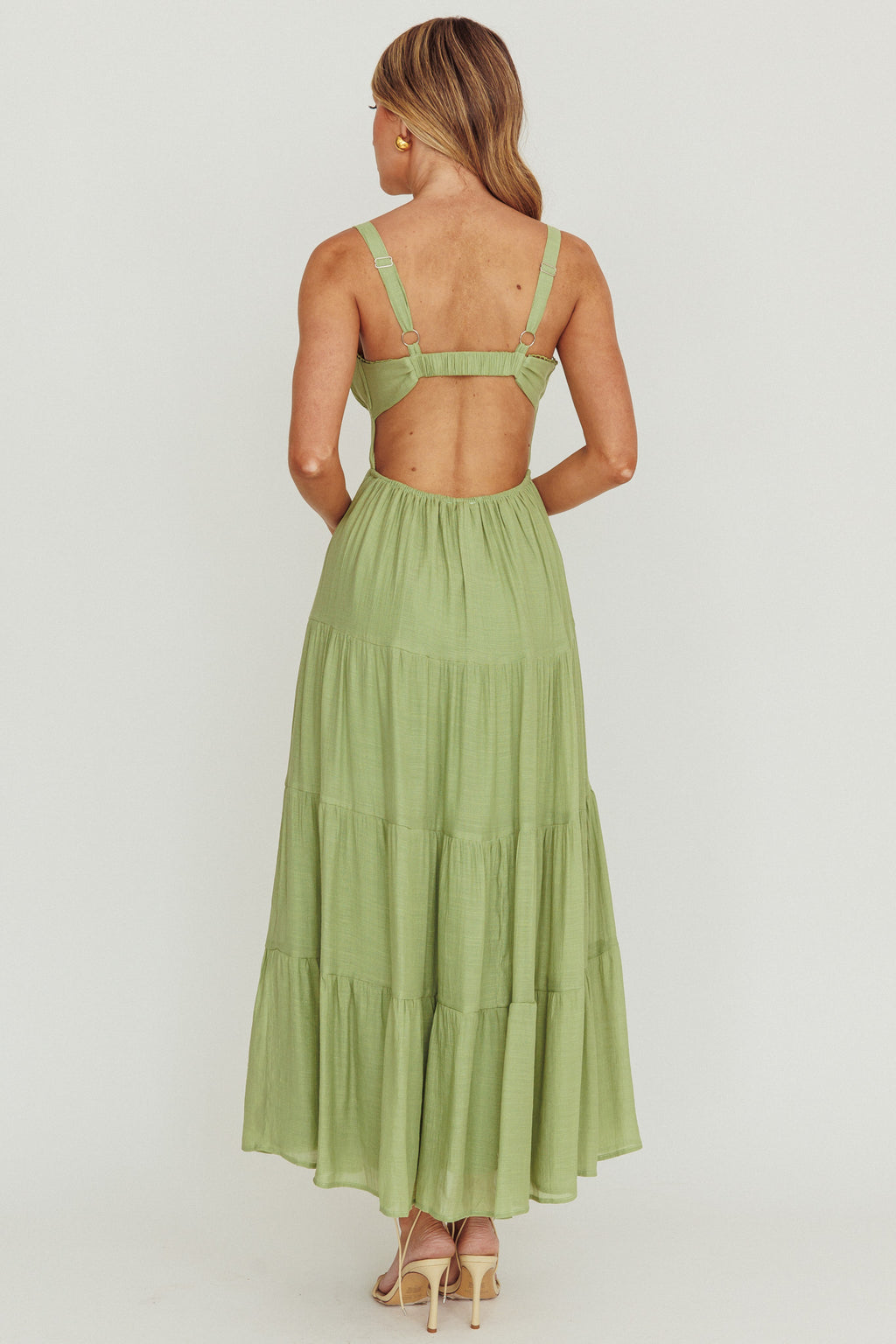 Neptune Cut Out Back A-Line Maxi Dress Sage by Selfie Leslie
