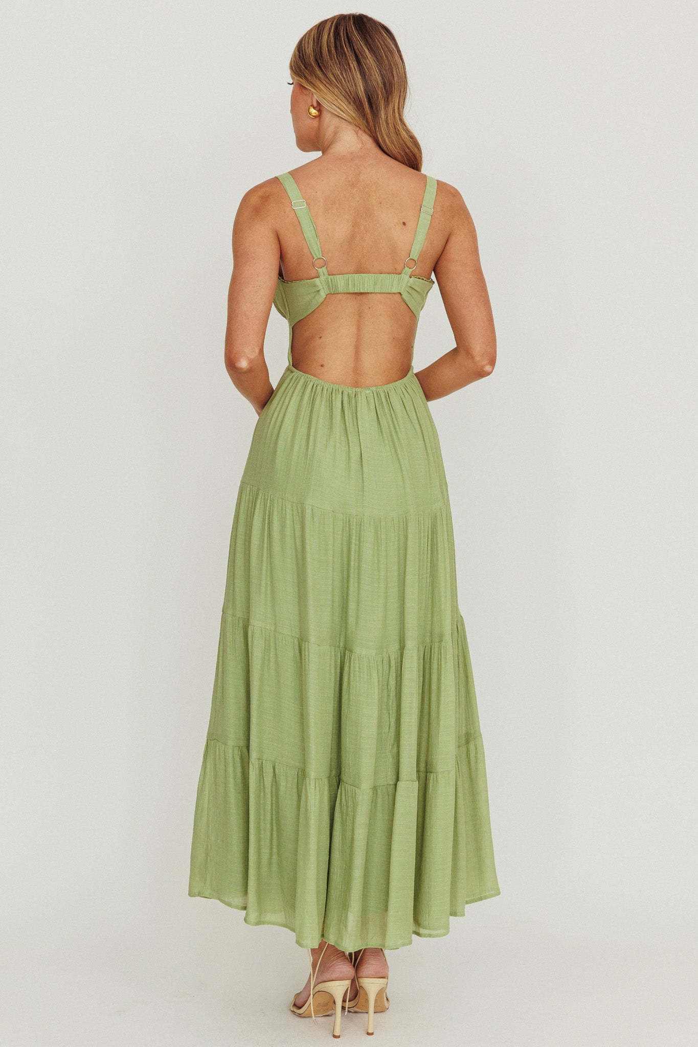 Neptune Cut Out Back A-Line Maxi Dress Sage by Selfie Leslie
