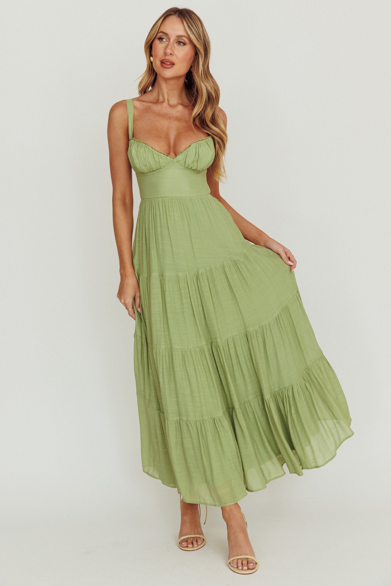 Neptune Cut Out Back A-Line Maxi Dress Sage by Selfie Leslie
