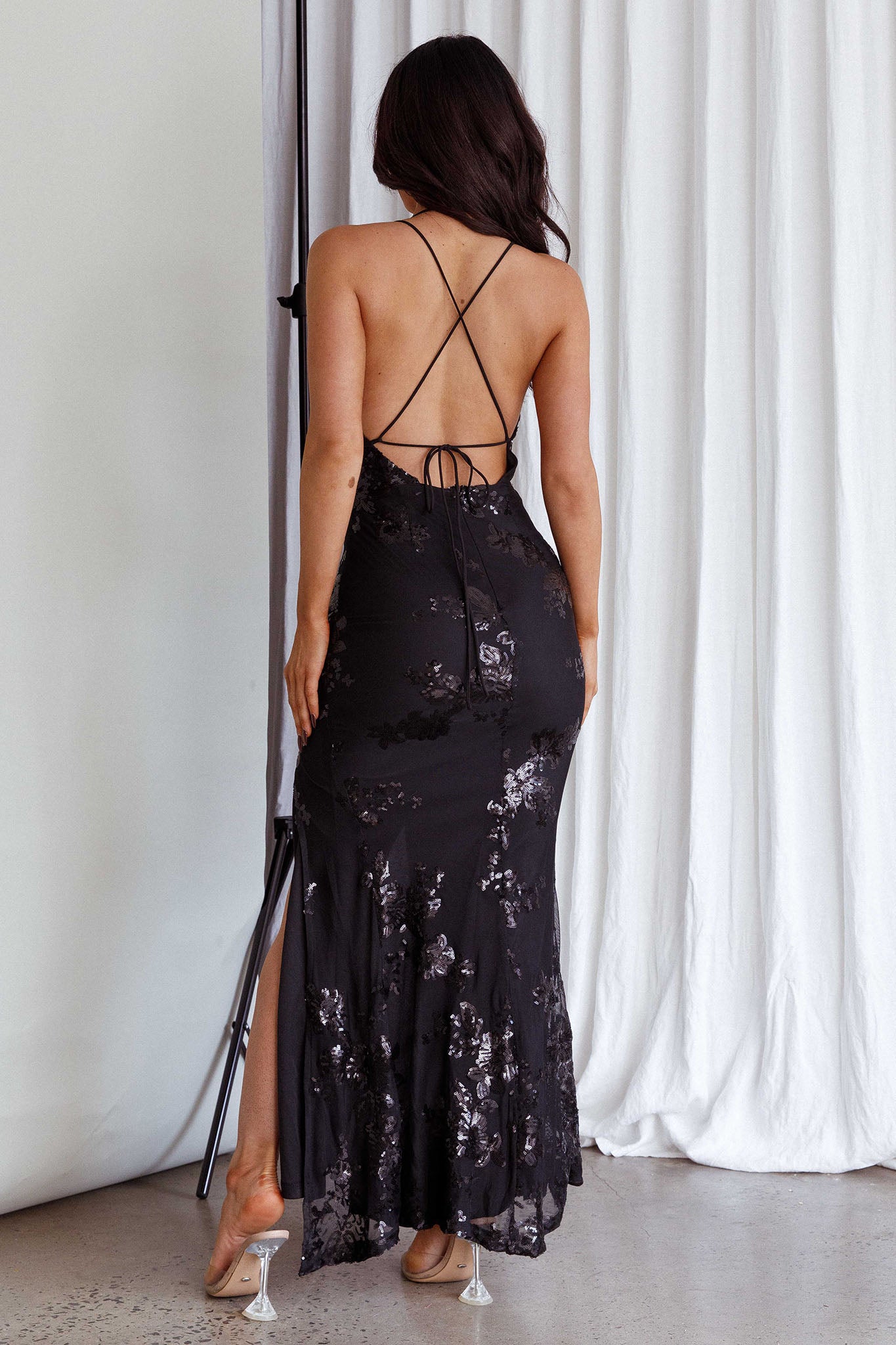 Haylan Sequin Backless Midi Dress Black Selfie Leslie Haylan Sequin Backless Midi Dress Black Selfie Leslie