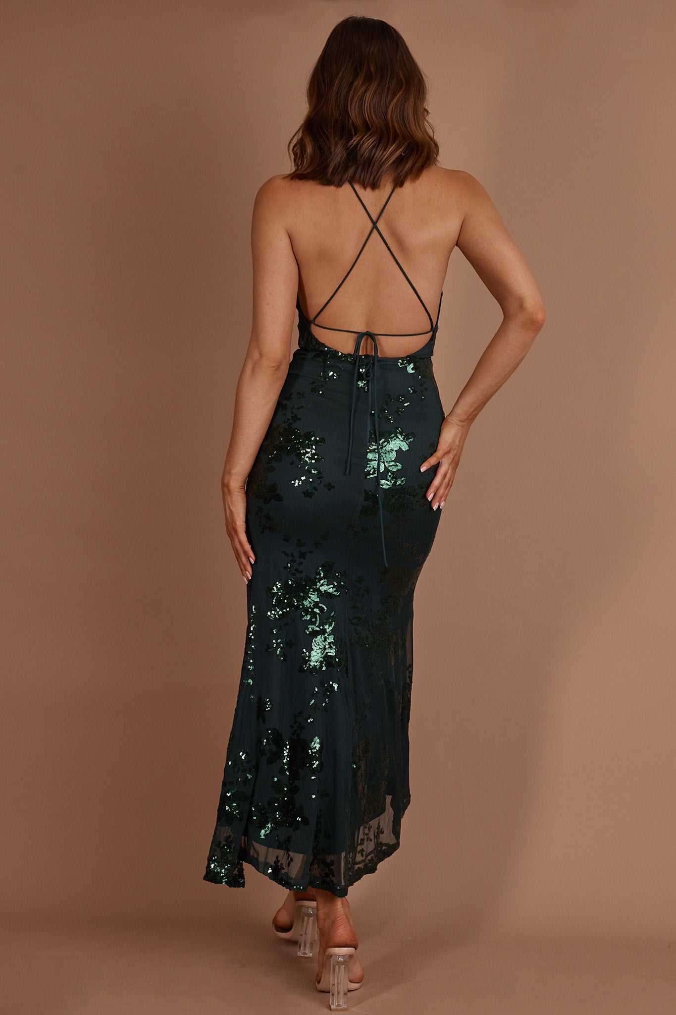 Haylan Sequin Backless Midi Dress Forest Green S Haylan Sequin Backless Midi Dress Forest Green S
