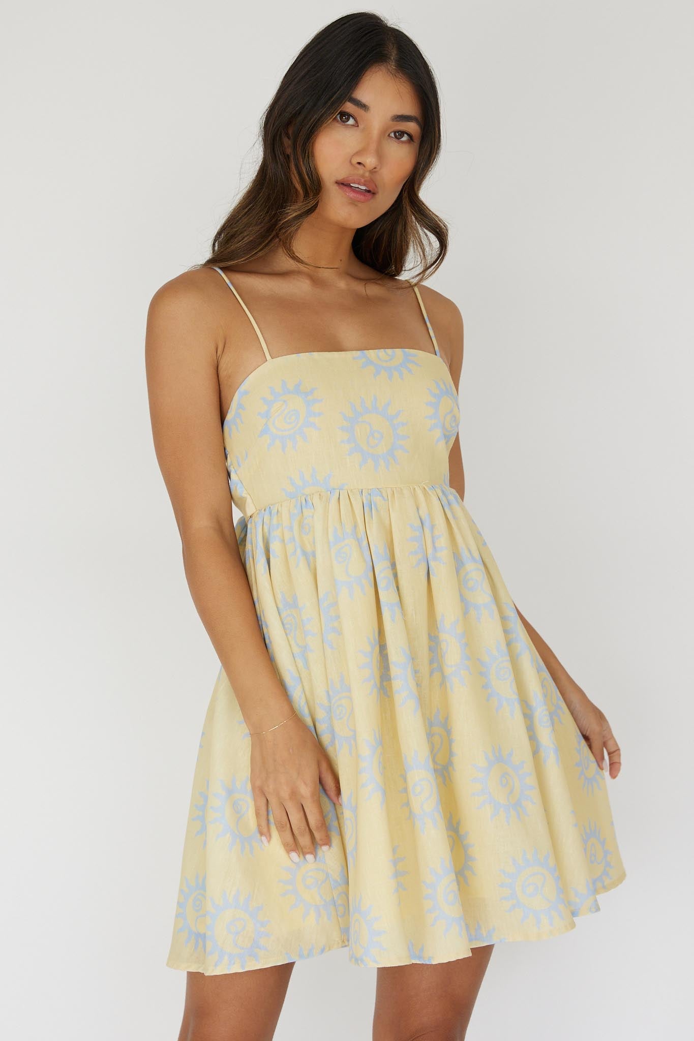 Sweet Solace Back Tie Mini Dress Sun Yellow by Selfie Leslie