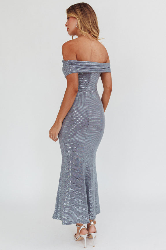 Kailey Off-Shoulder Maxi Dress Spangle Silver