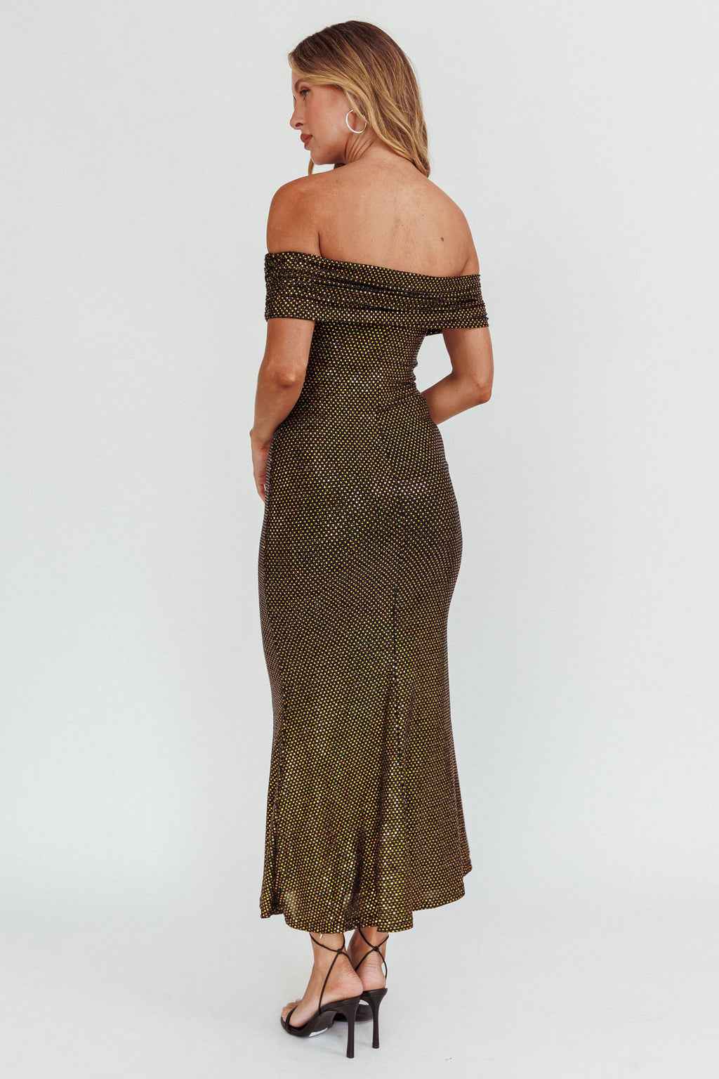 Kailey Off-Shoulder Maxi Dress Spangle Black by Selfie Leslie
