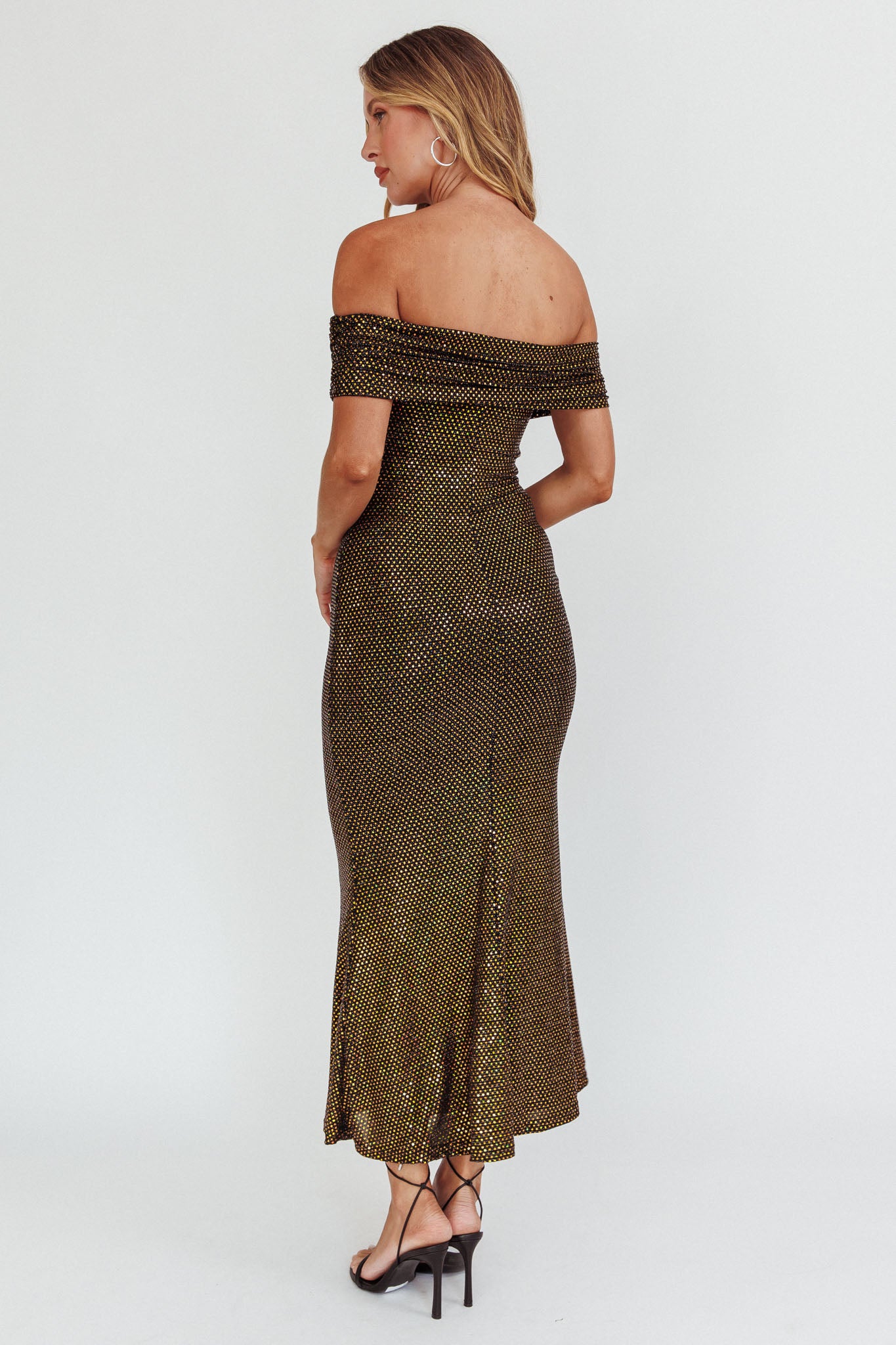 Kailey Off-Shoulder Maxi Dress Spangle Black by Selfie Leslie
