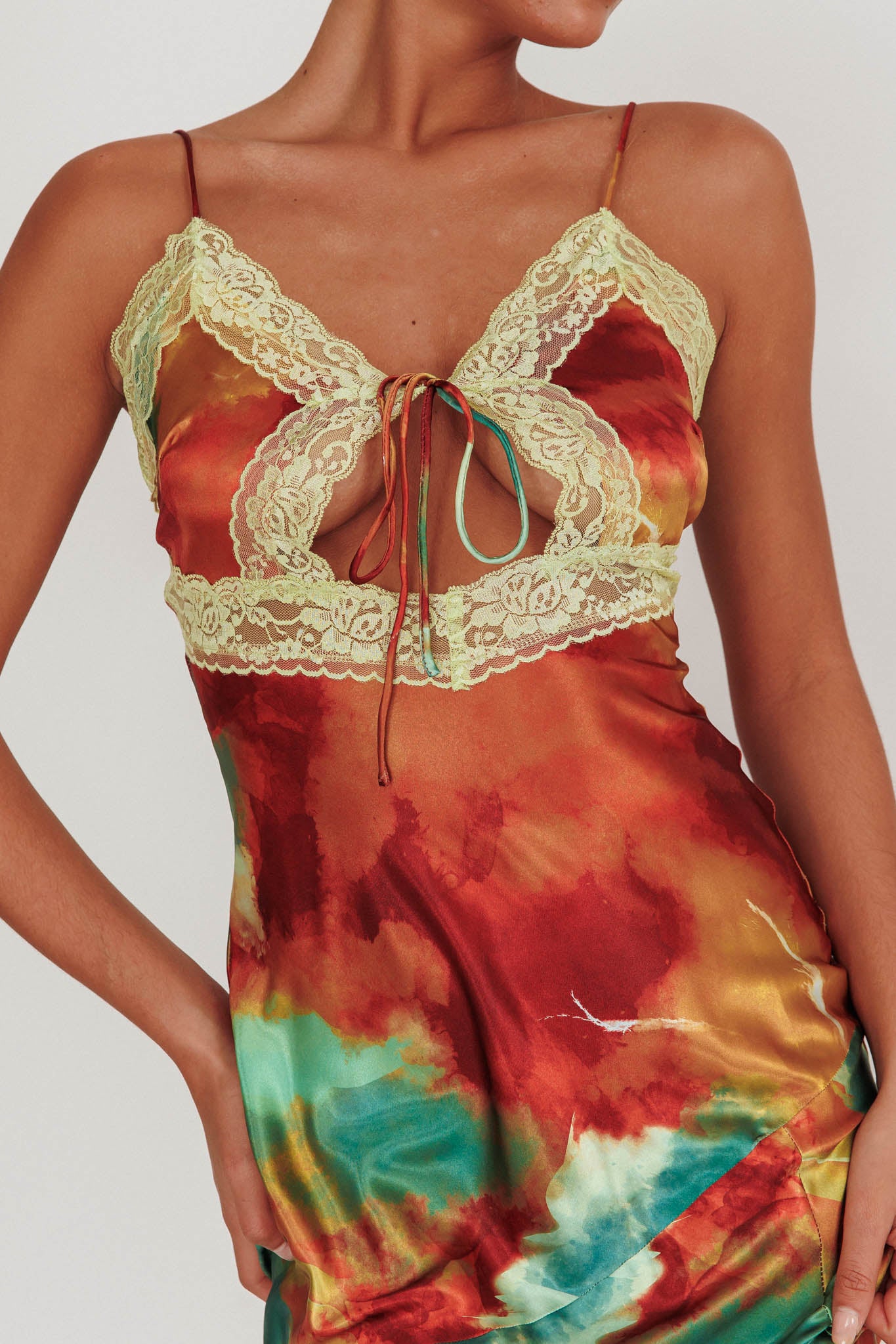 Saga Bust Keyhole Satin Maxi Dress Green by Selfie Leslie