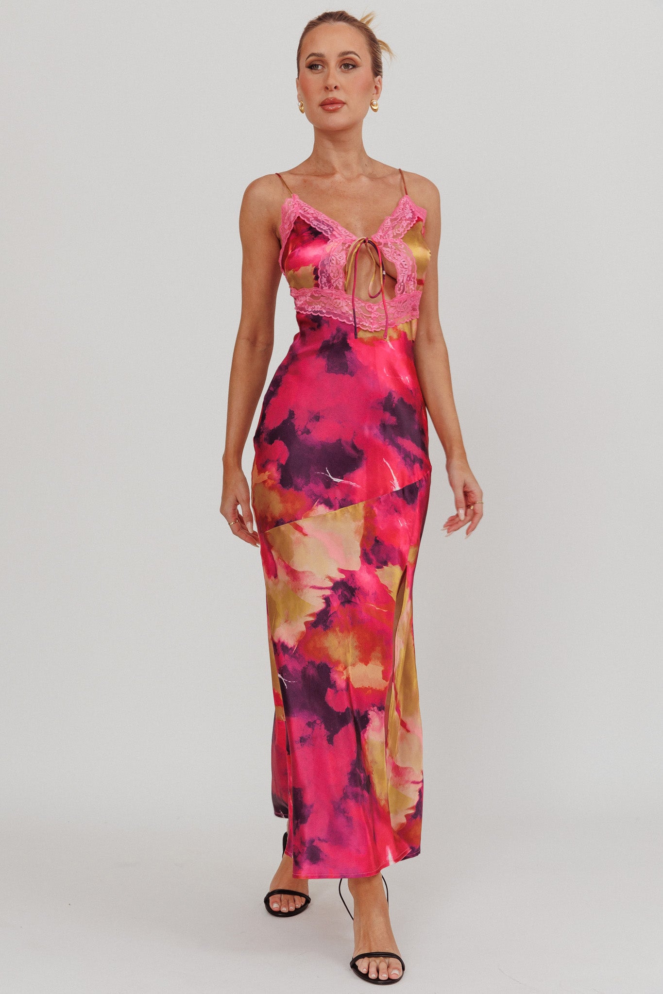 Saga Bust Keyhole Satin Maxi Dress Purple by Selfie Leslie