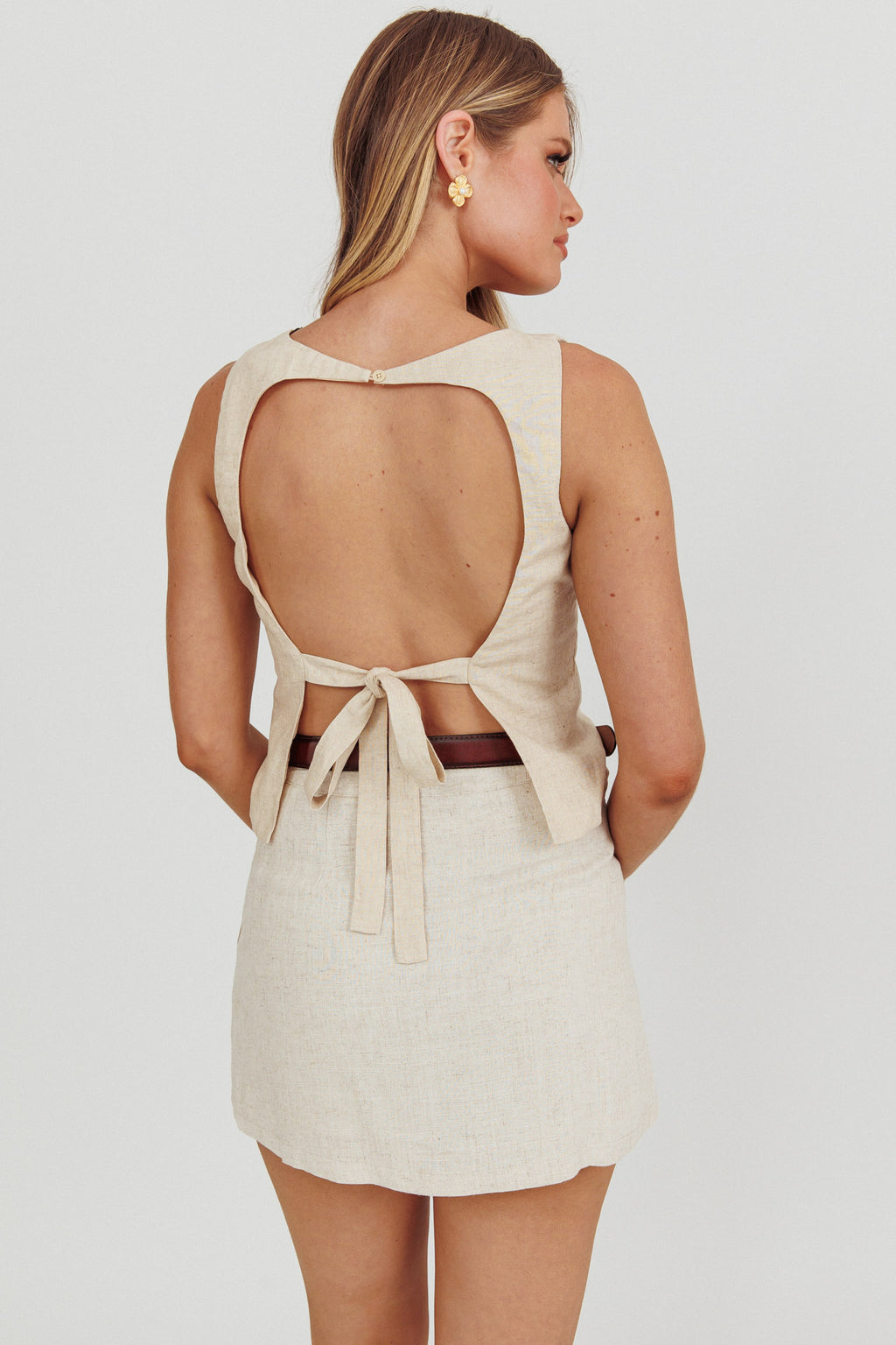 Lyre Song Backless Sleeveless Top Stone by Selfie Leslie