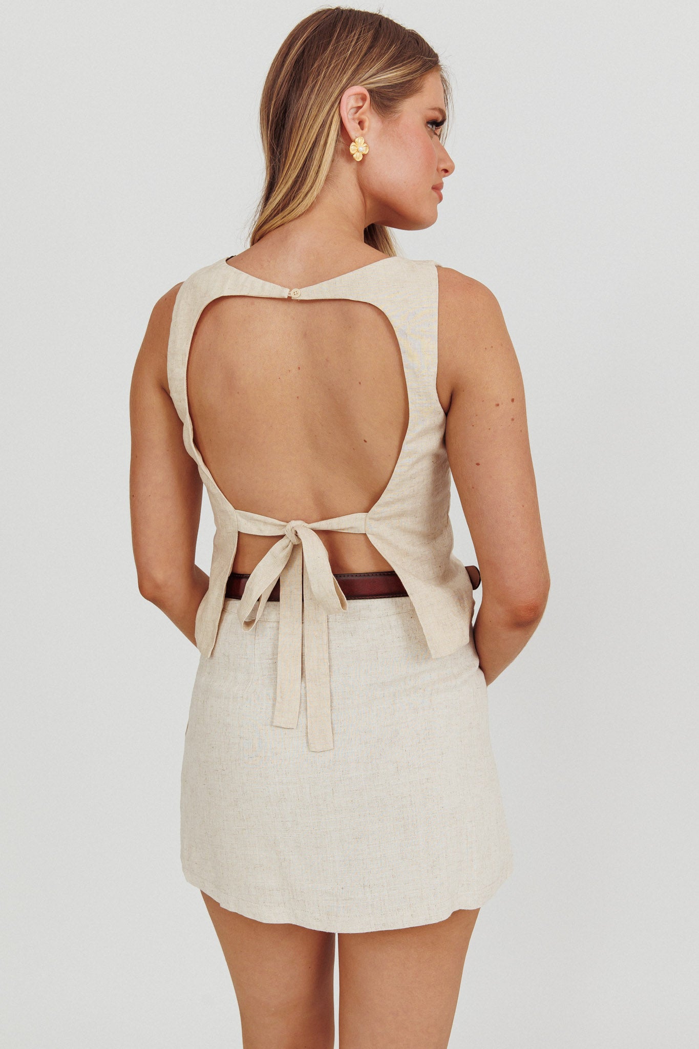 Lyre Song Backless Sleeveless Top Stone by Selfie Leslie
