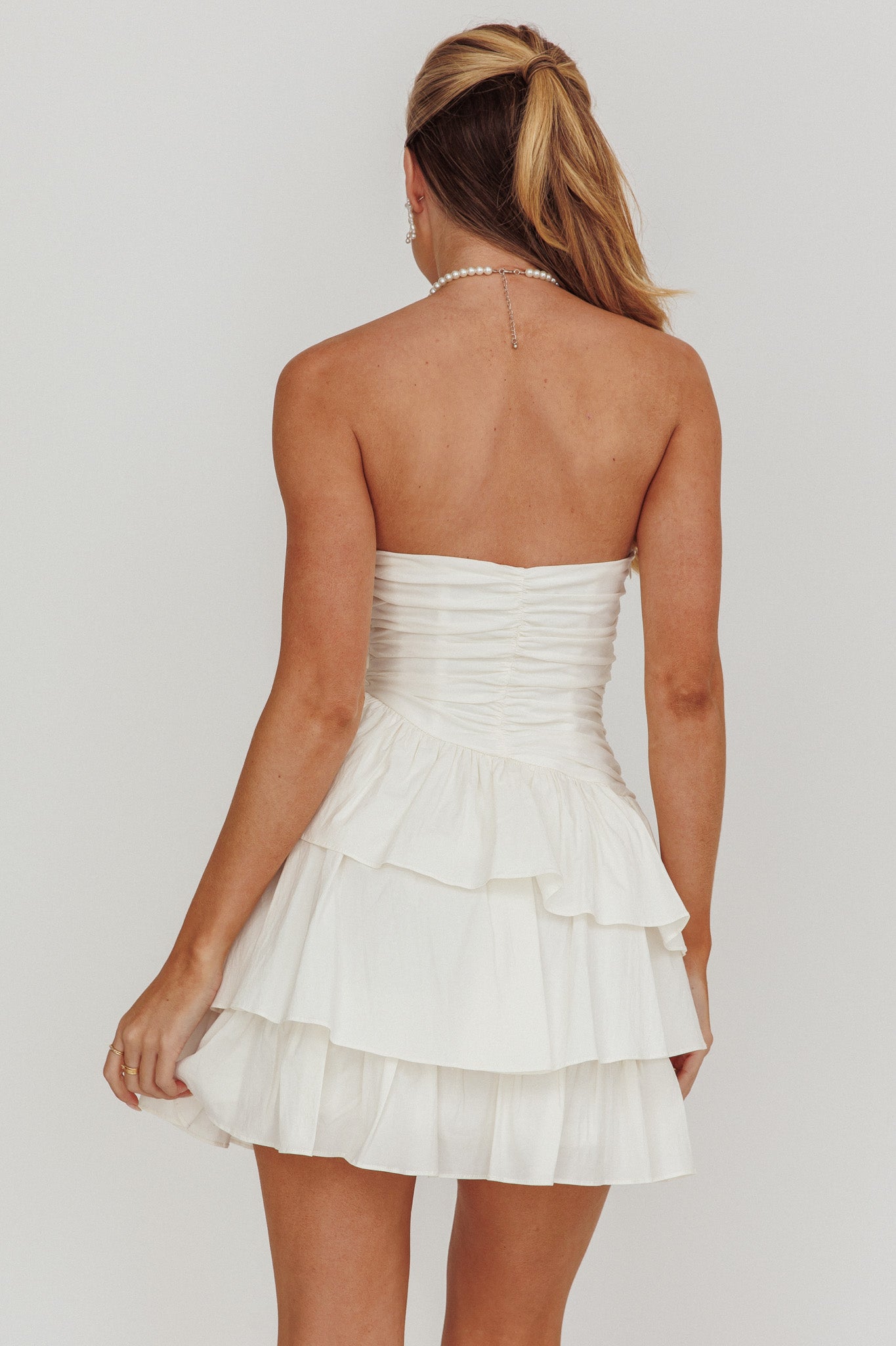 Destini Strapless Layered Frill Mini Dress Off White by Selfie Leslie