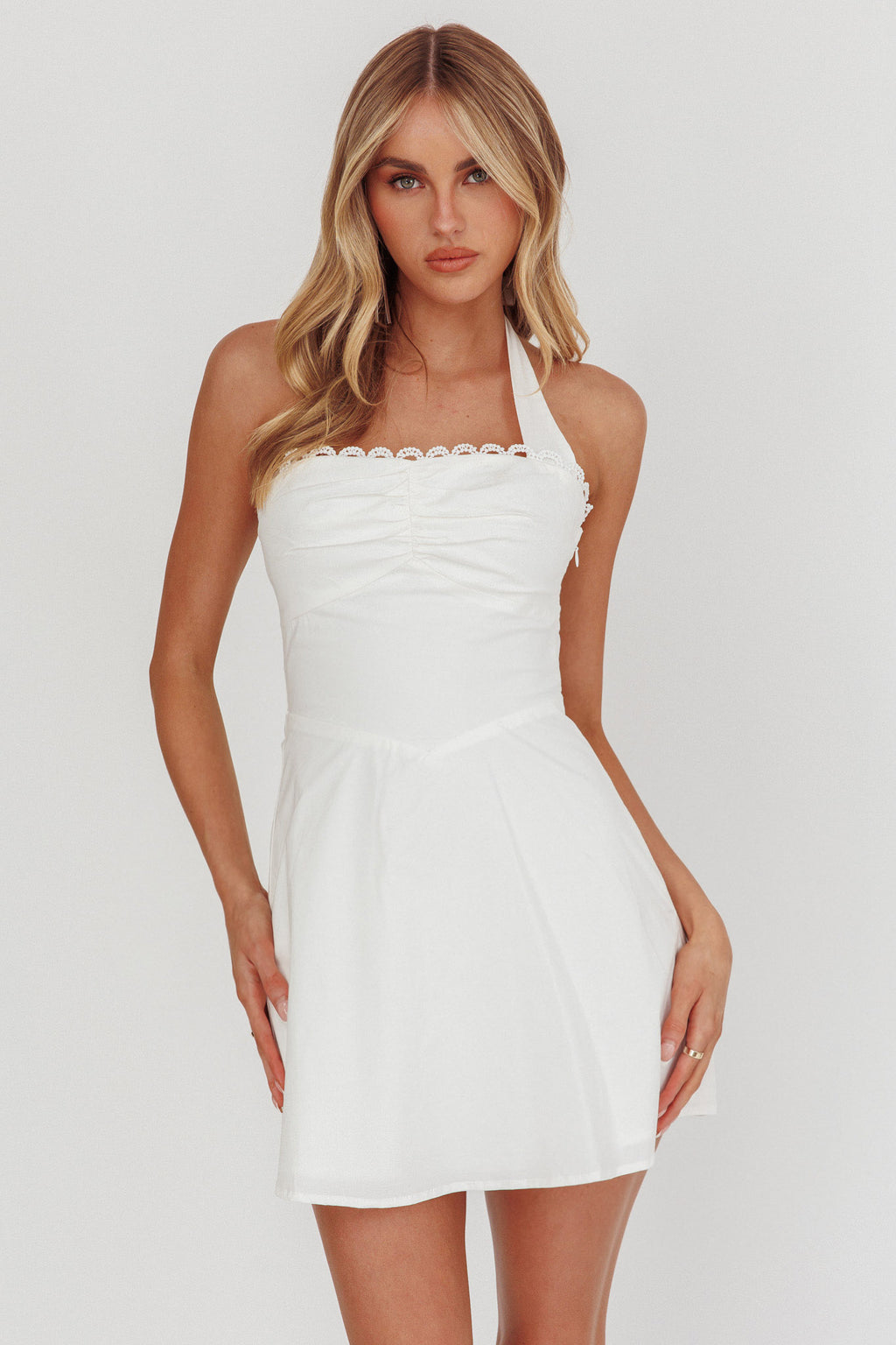 Jovial Halterneck Mini Dress White by Selfie Leslie