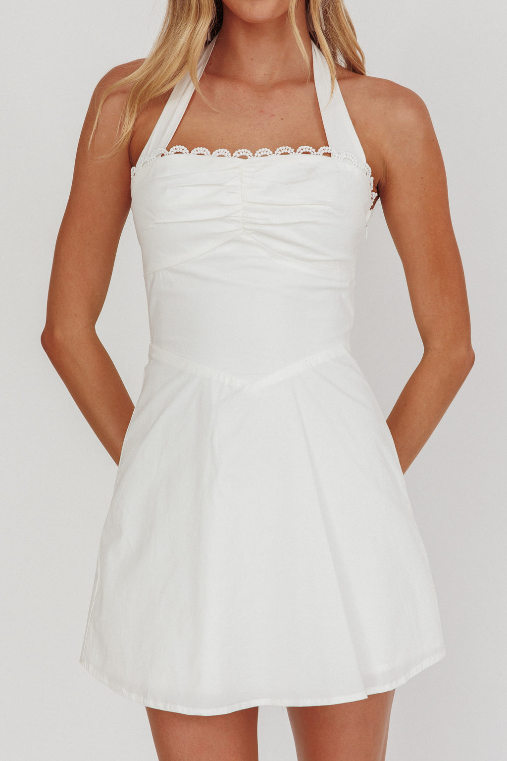 Jovial Halterneck Mini Dress White by Selfie Leslie