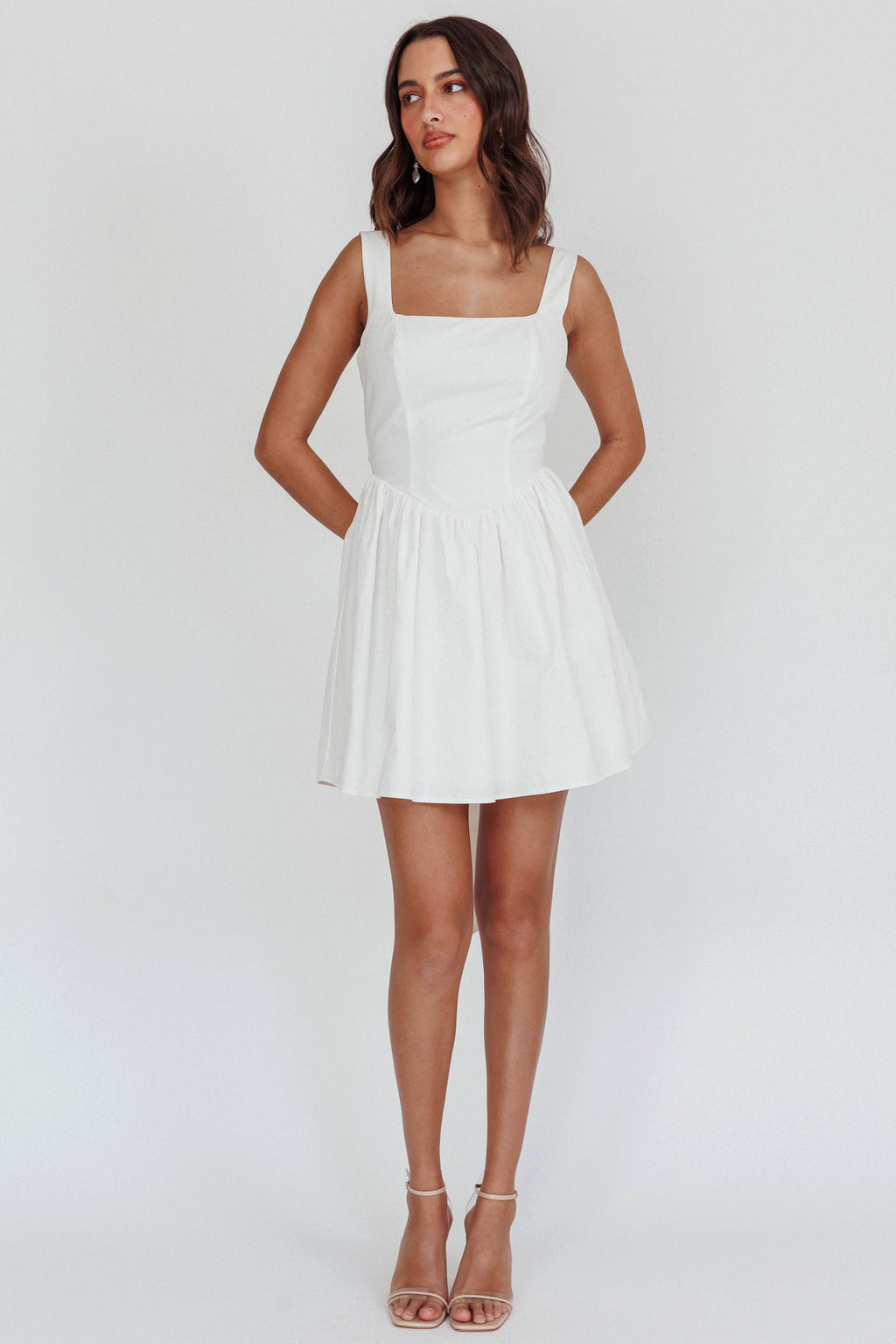 Irenic Bow Flare Mini Dress White by Selfie Leslie