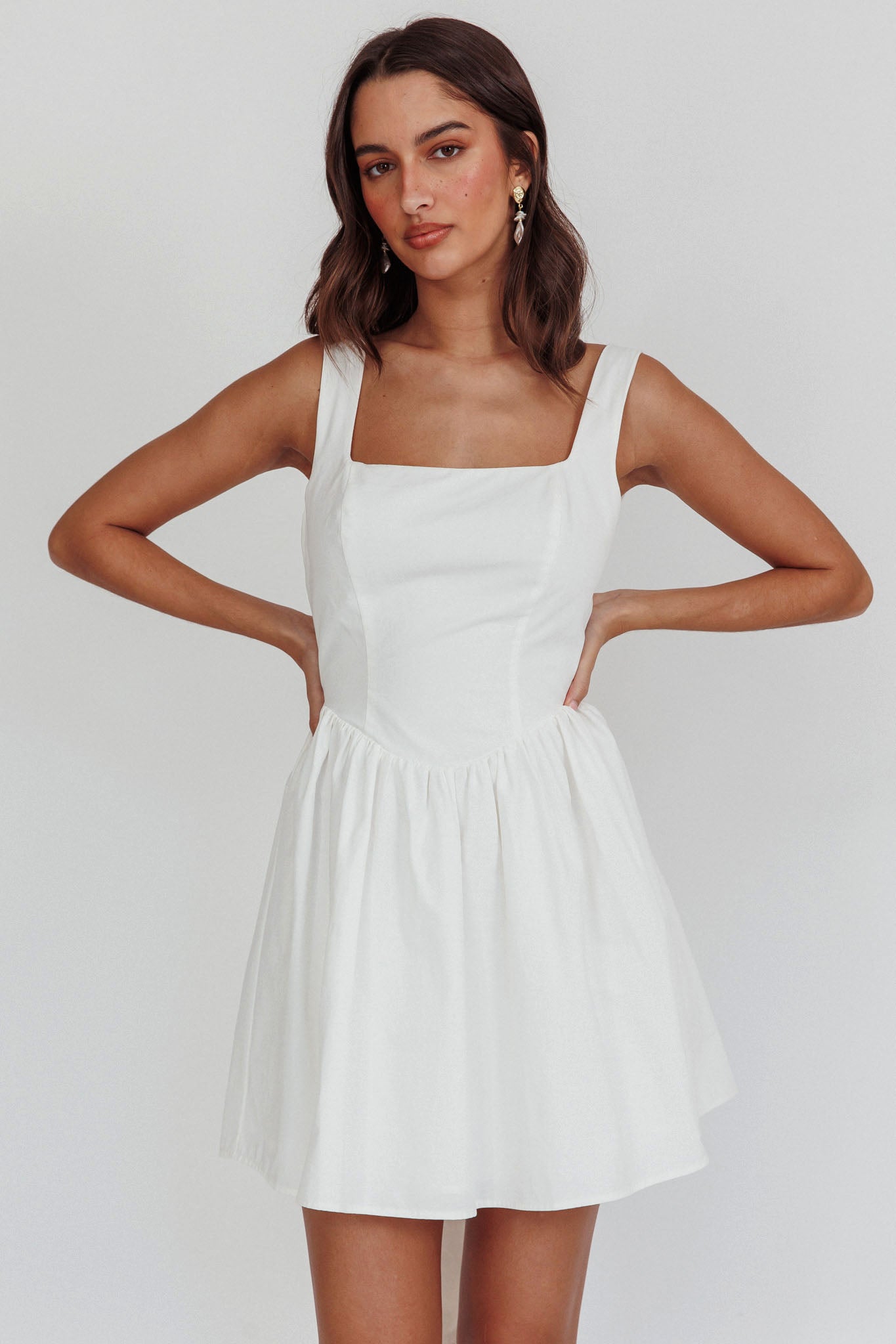 Irenic Bow Flare Mini Dress White by Selfie Leslie