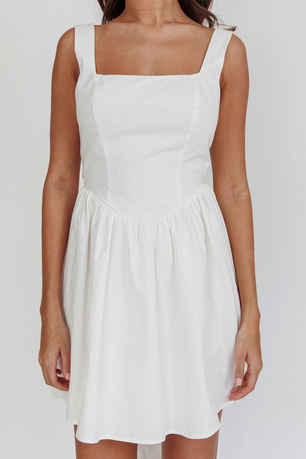 Irenic Bow Flare Mini Dress White by Selfie Leslie
