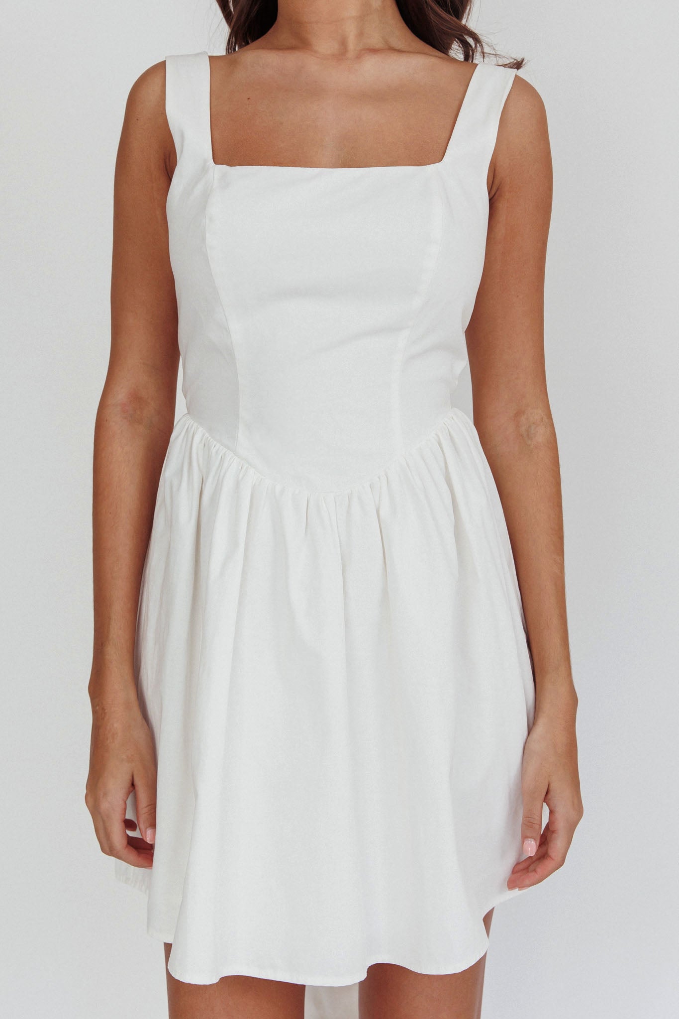 Irenic Bow Flare Mini Dress White by Selfie Leslie
