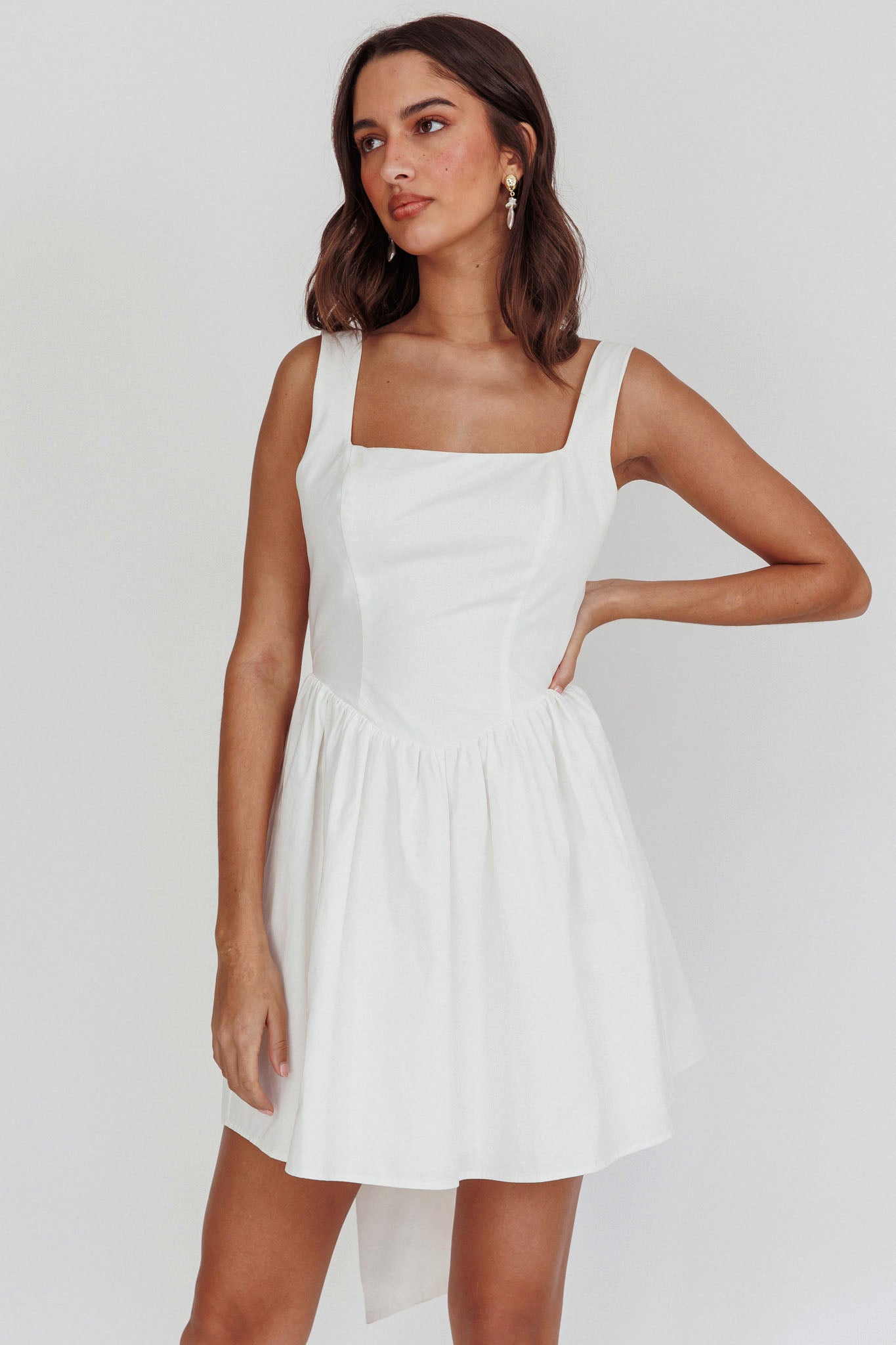 Irenic Bow Flare Mini Dress White by Selfie Leslie