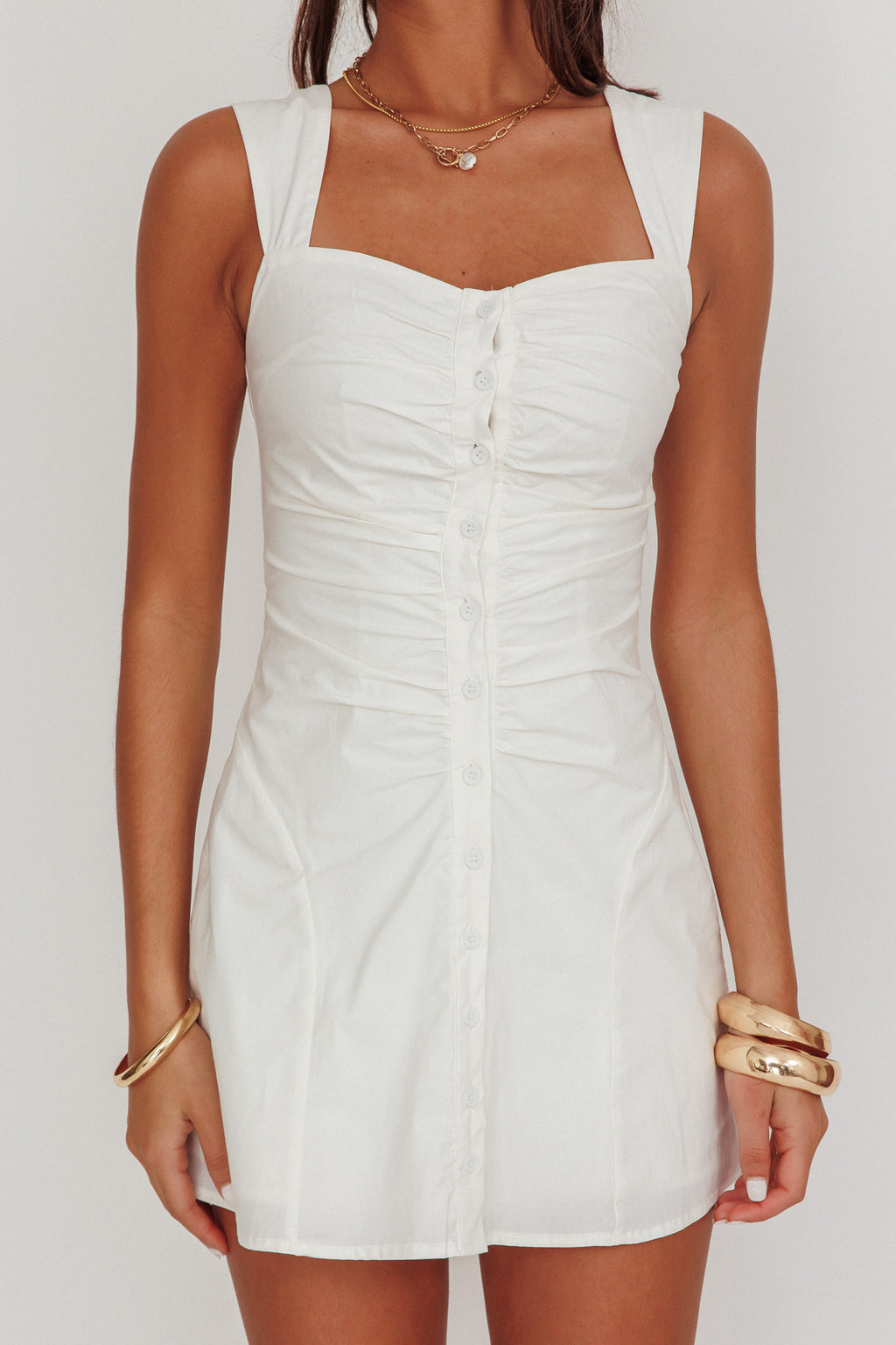 High Tide Buttoned Textured Mini Dress White by Selfie Leslie