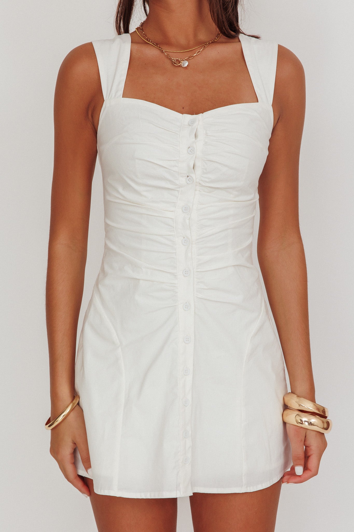 High Tide Buttoned Textured Mini Dress White by Selfie Leslie