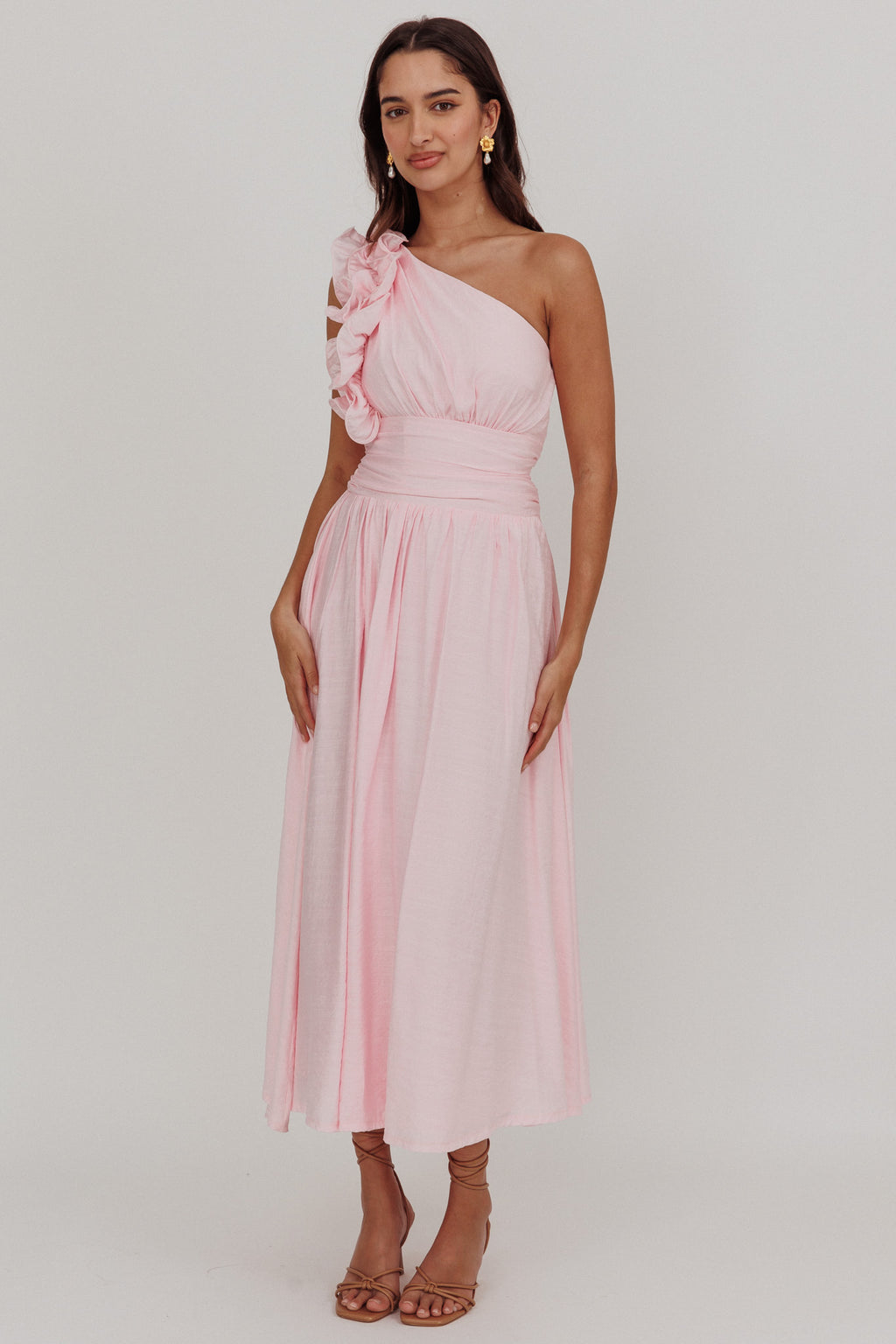Antheia One-Shoulder Maxi Dress Baby Pink L