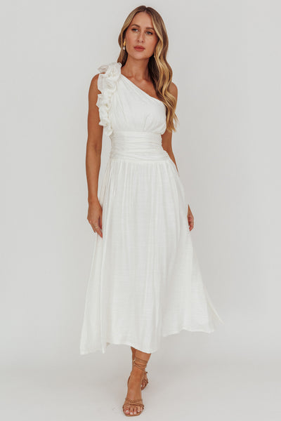 knee length white one shoulder dress Antheia One-Shoulder Maxi Google Feed Gray A line Tulle Name/Description:Eliza Custom - GLL Orla Inspired 100% Polyester Lining
