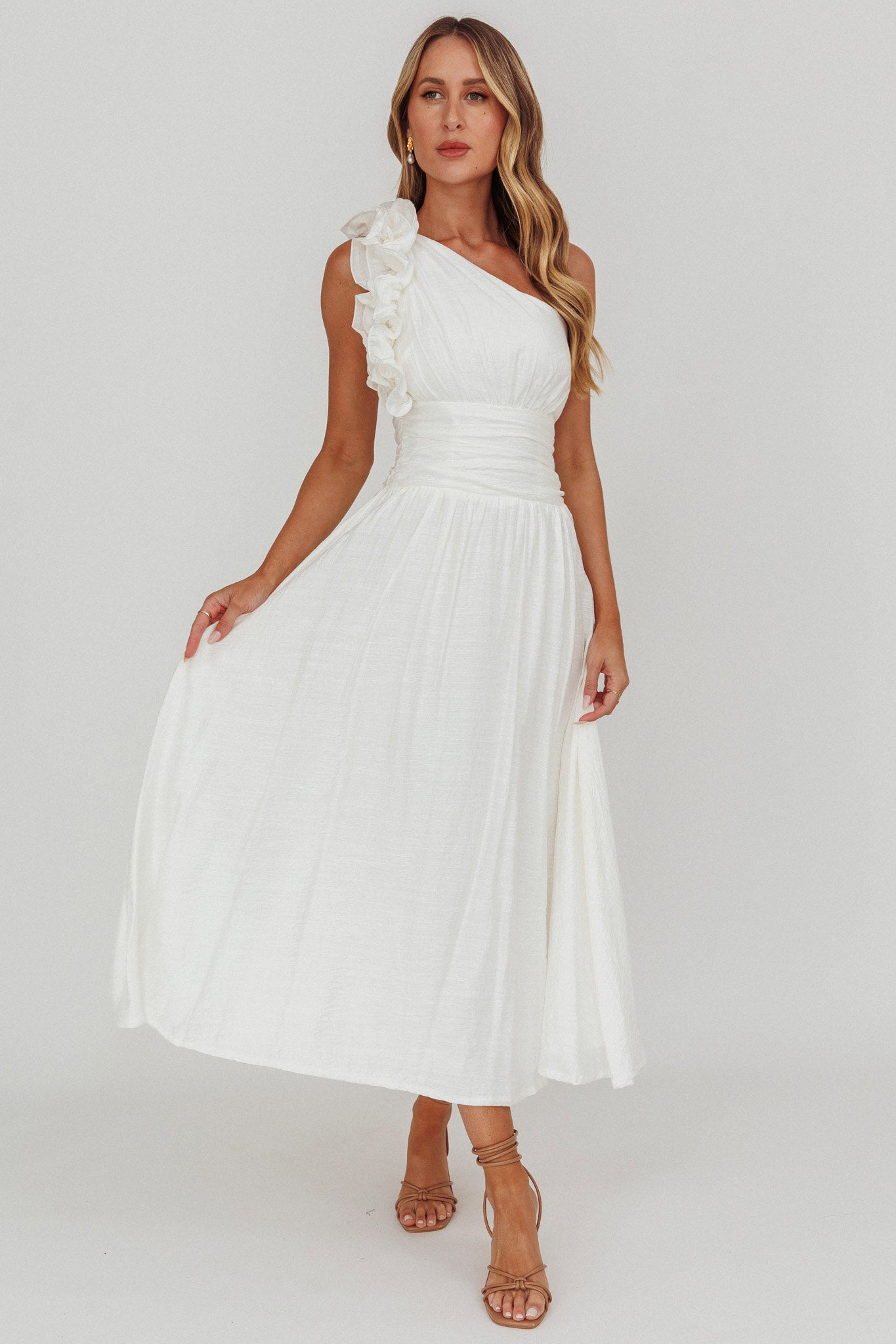 Antheia One-Shoulder Maxi Dress White by Selfie Leslie