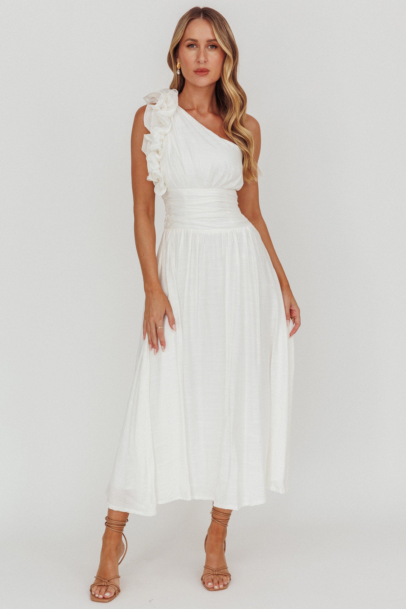 Antheia One-Shoulder Maxi Dress White Selfie Leslie Antheia One-Shoulder Maxi Dress White Selfie Leslie