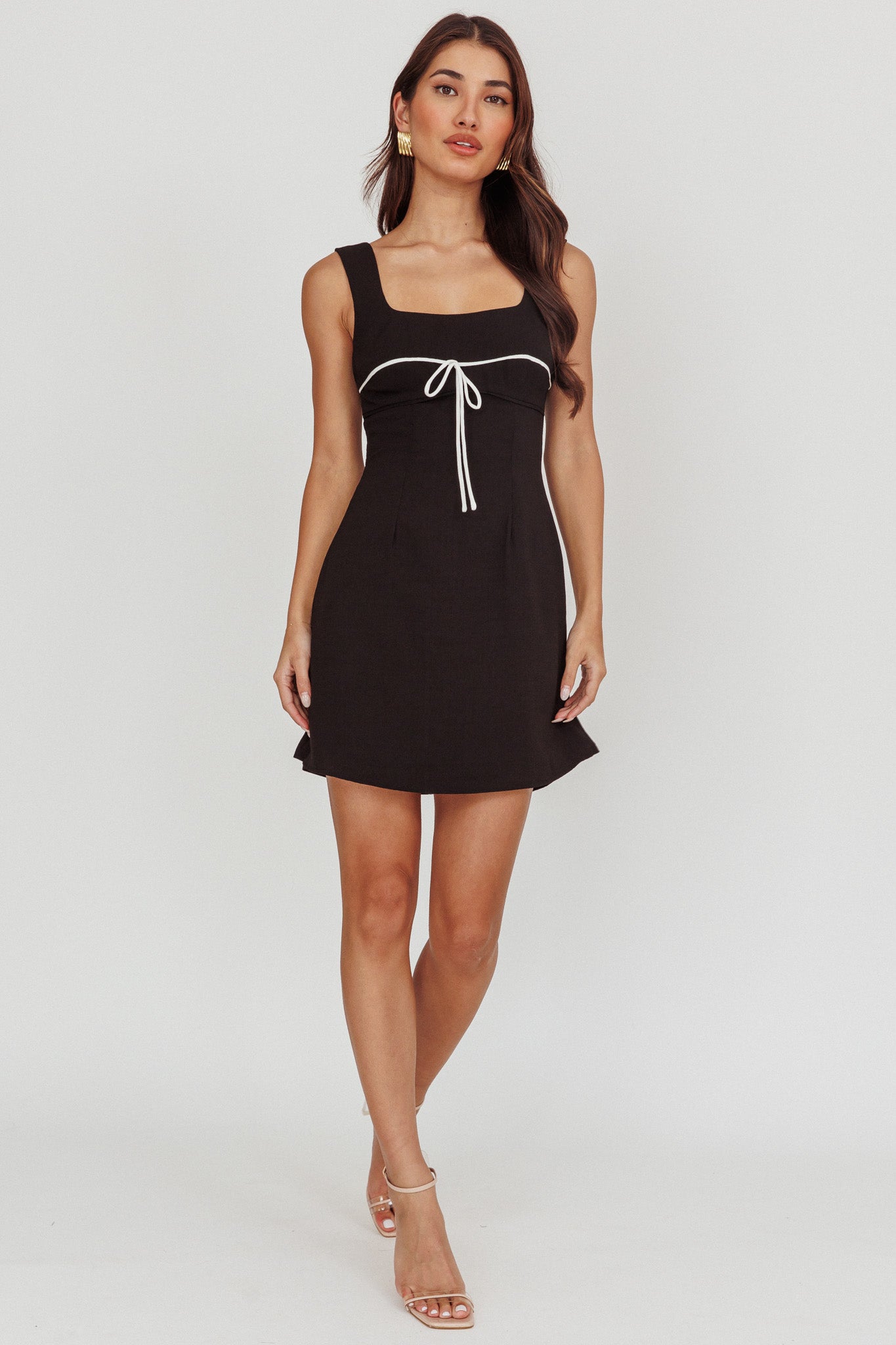 Doves Contrast Bow Mini Dress Black by Selfie Leslie