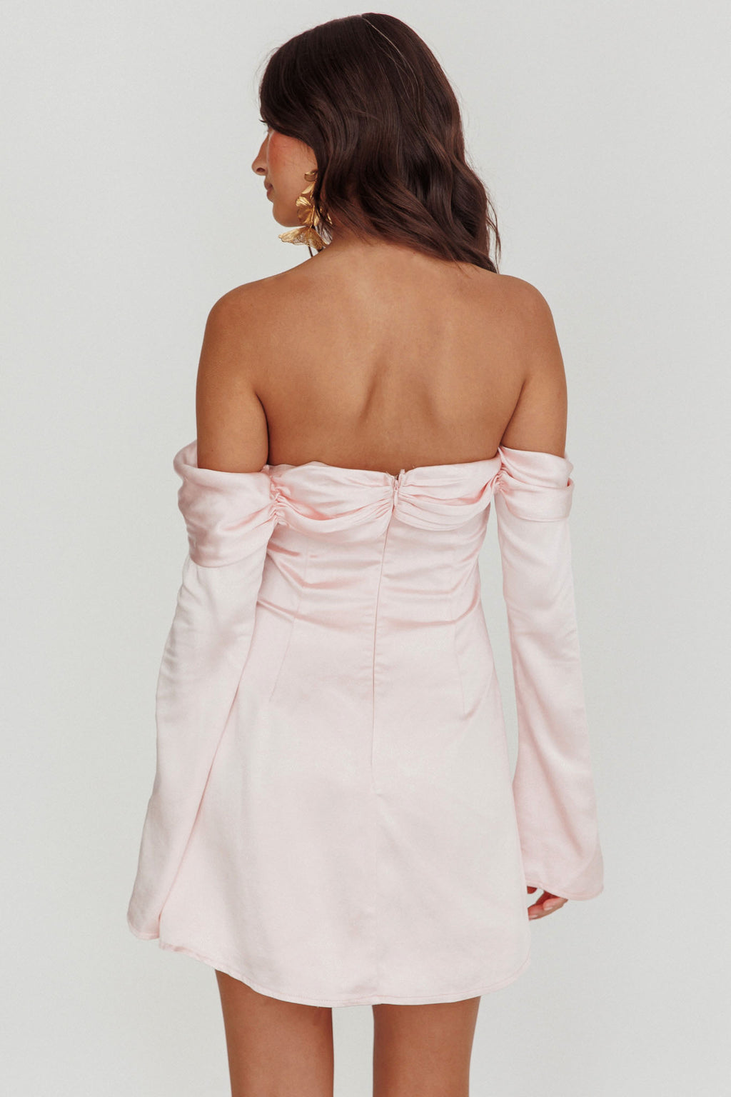 Lilith Off Shoulder Bow Mini Dress Blush by Selfie Leslie