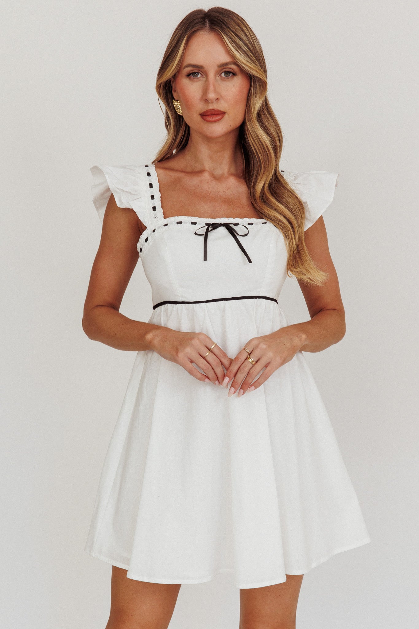 Angels Harp Babydoll Mini Dress White by Selfie Leslie
