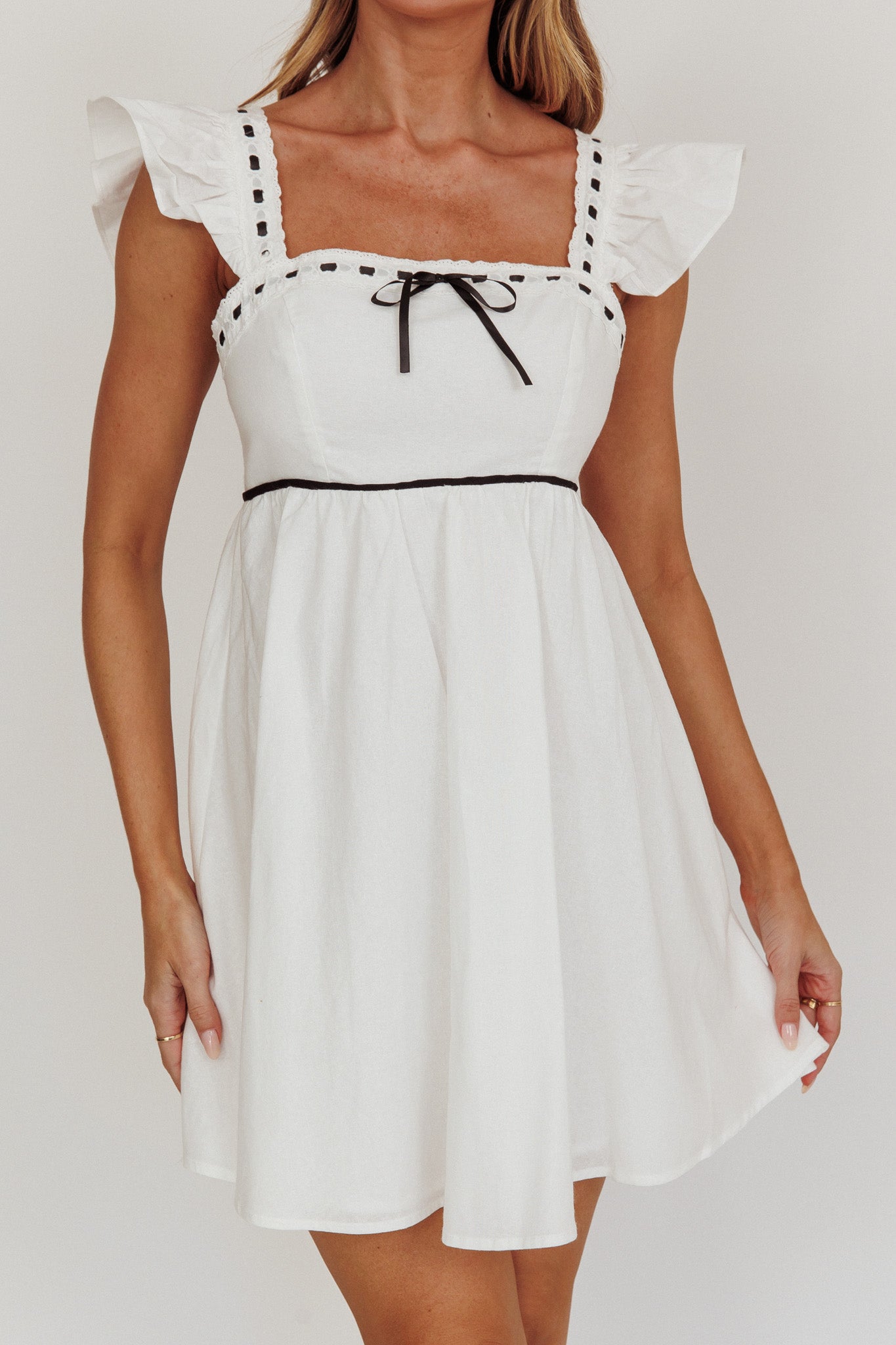 Angels Harp Babydoll Mini Dress White by Selfie Leslie