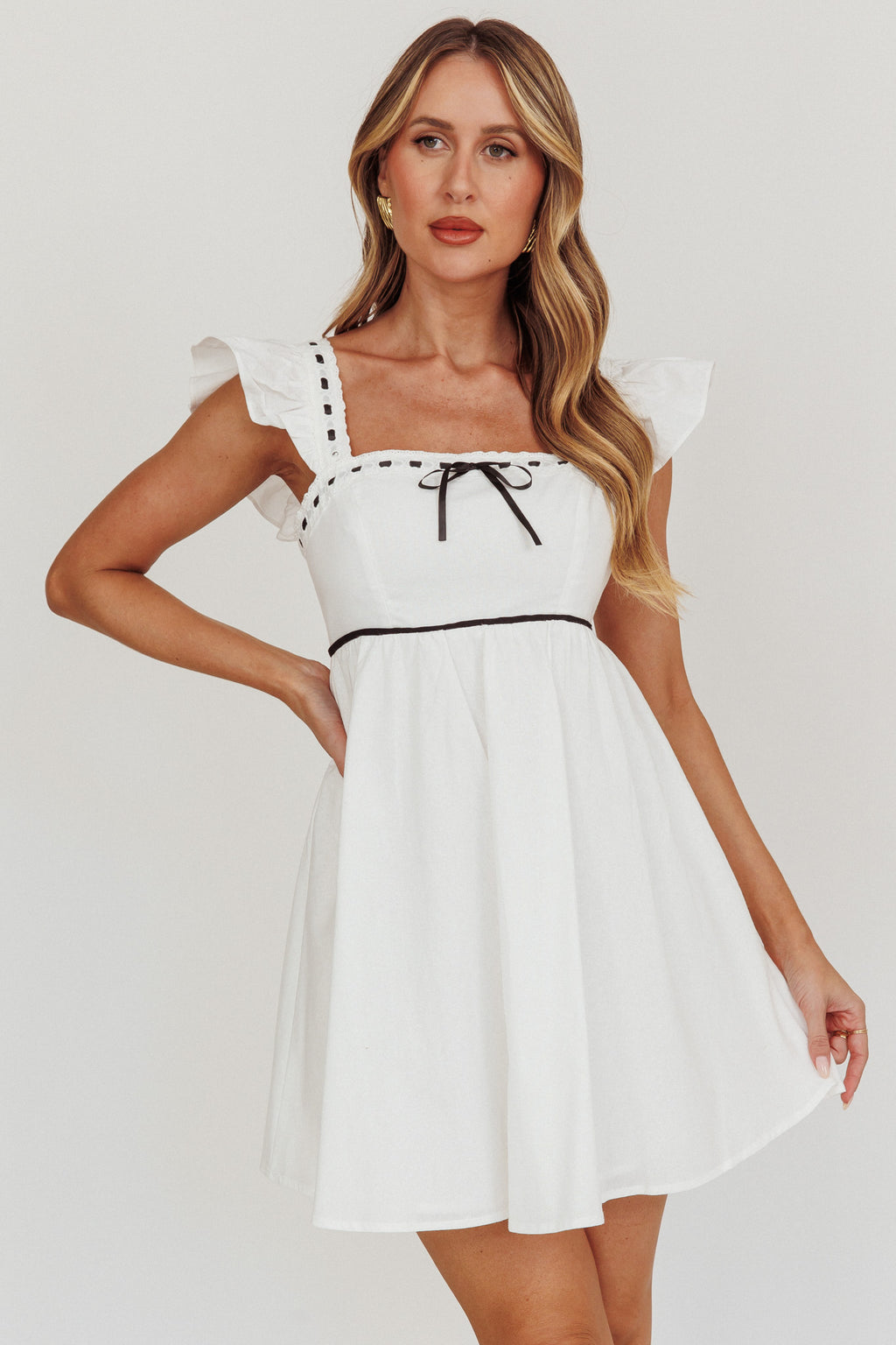 Angels Harp Babydoll Mini Dress White by Selfie Leslie