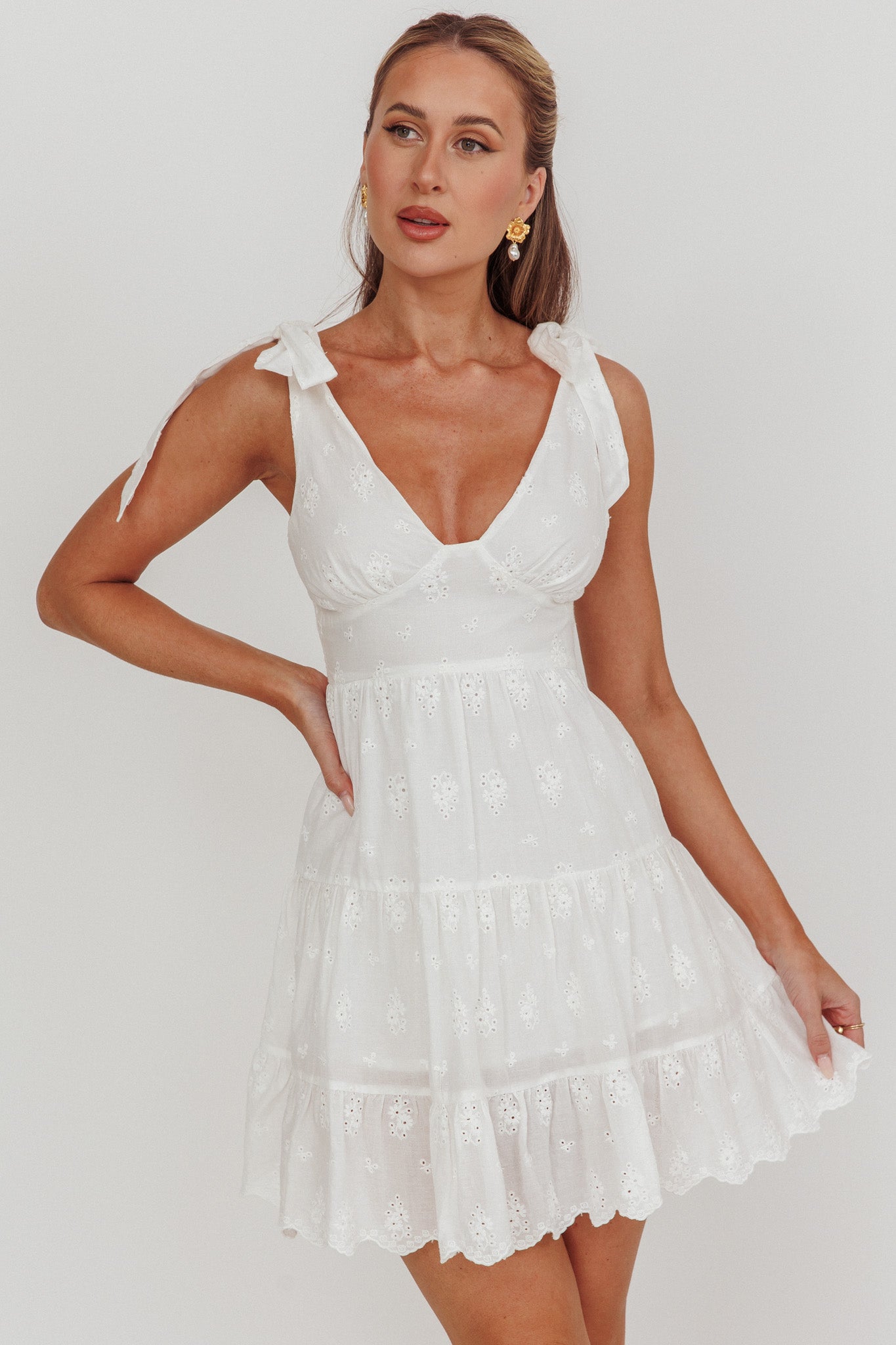 Ardent Tied Shoulder Mini Dress White by Selfie Leslie