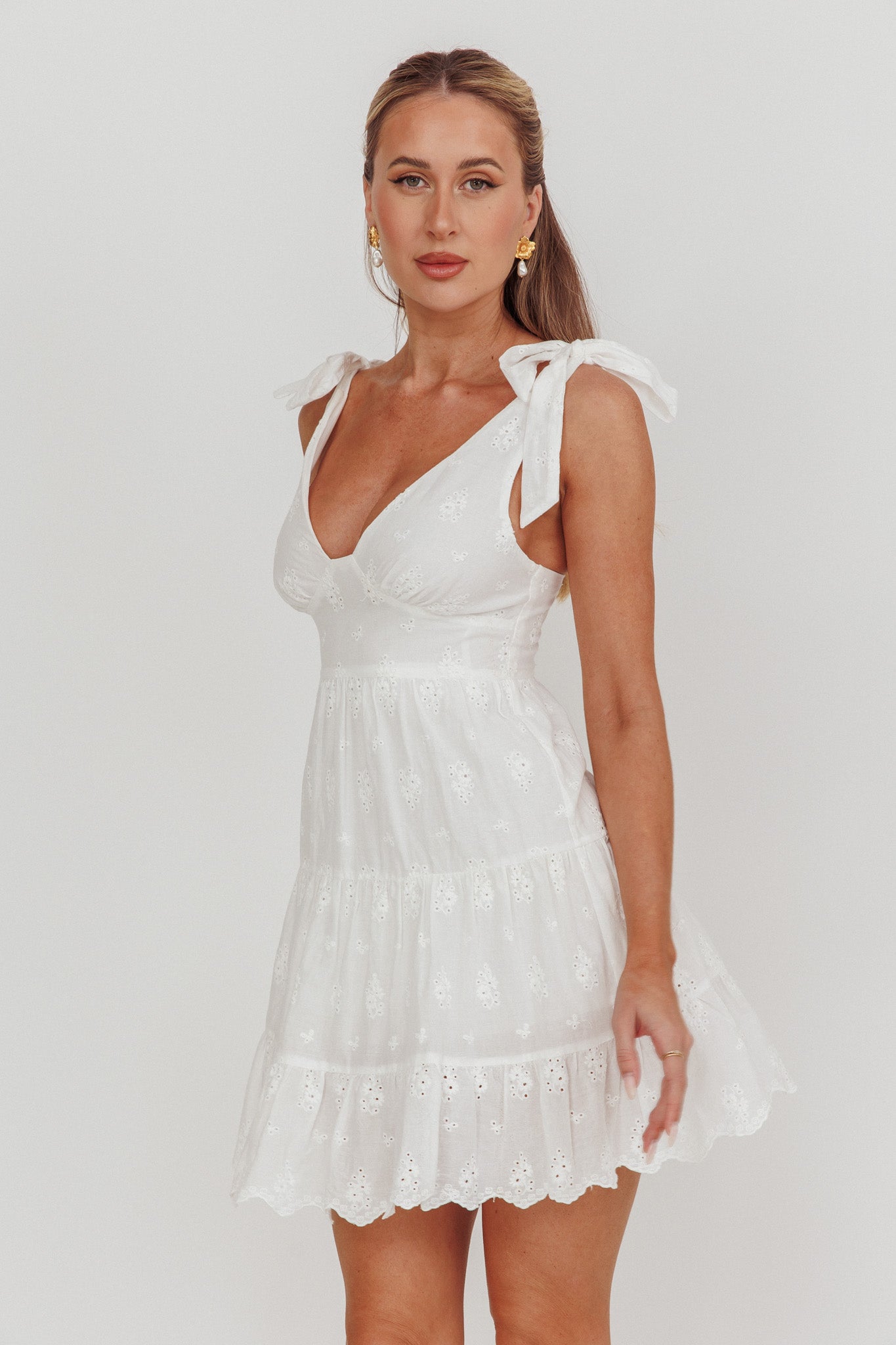 Ardent Tied Shoulder Mini Dress White by Selfie Leslie