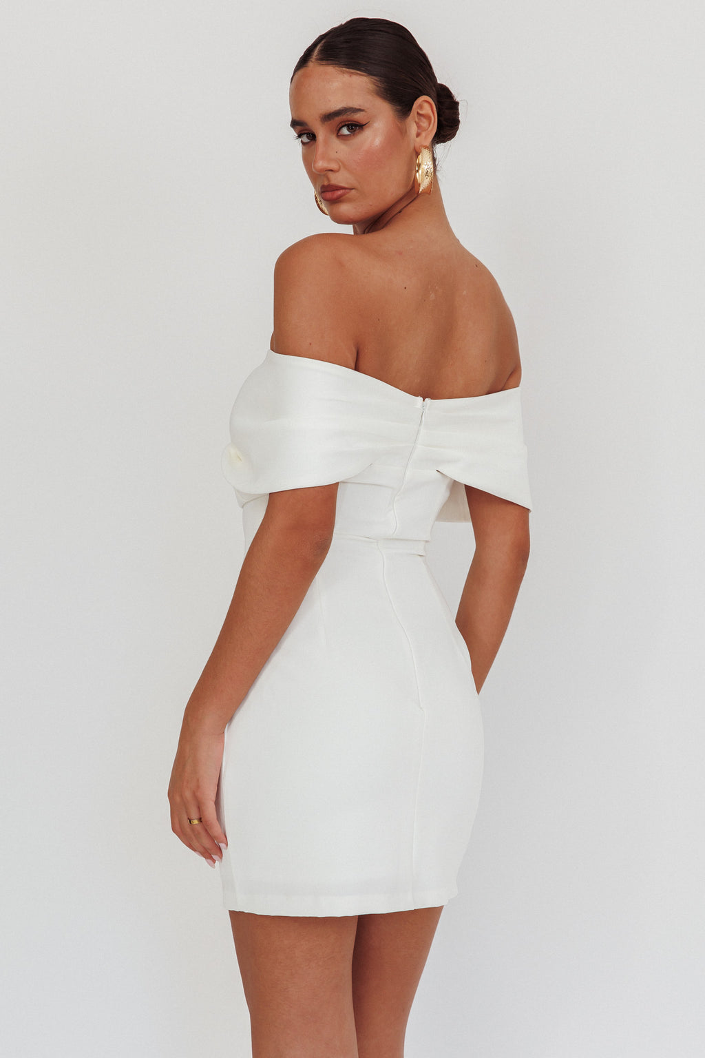 Sweet Caroline Off-Shoulder Bow Mini Dress White by Selfie Leslie