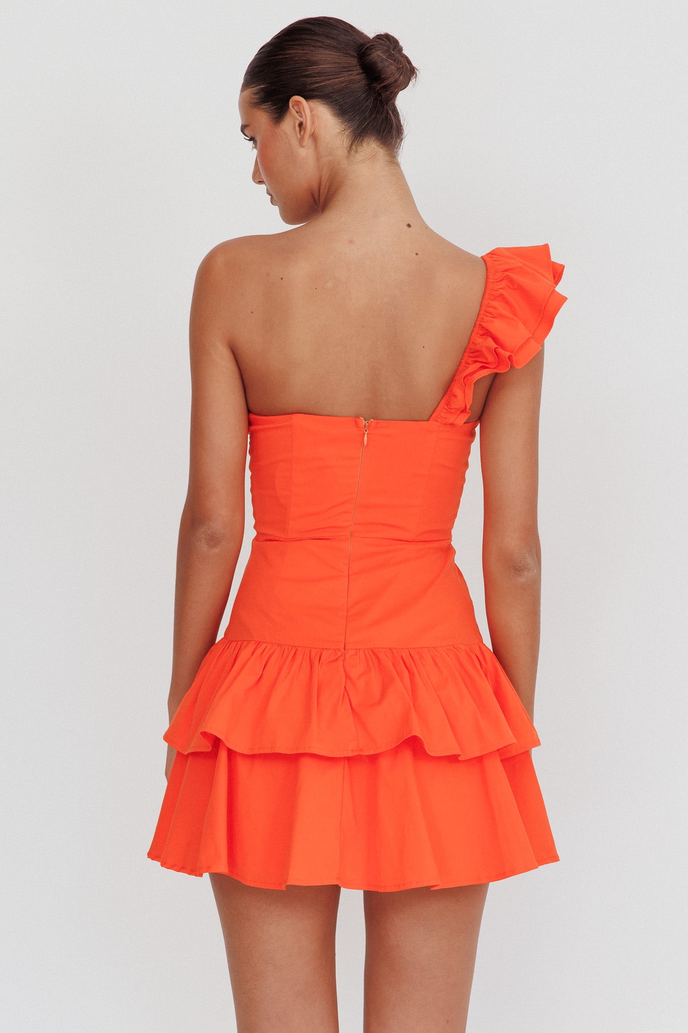 Tea Time One Shoulder Ruffle Mini Dress Tangerine by Selfie Leslie