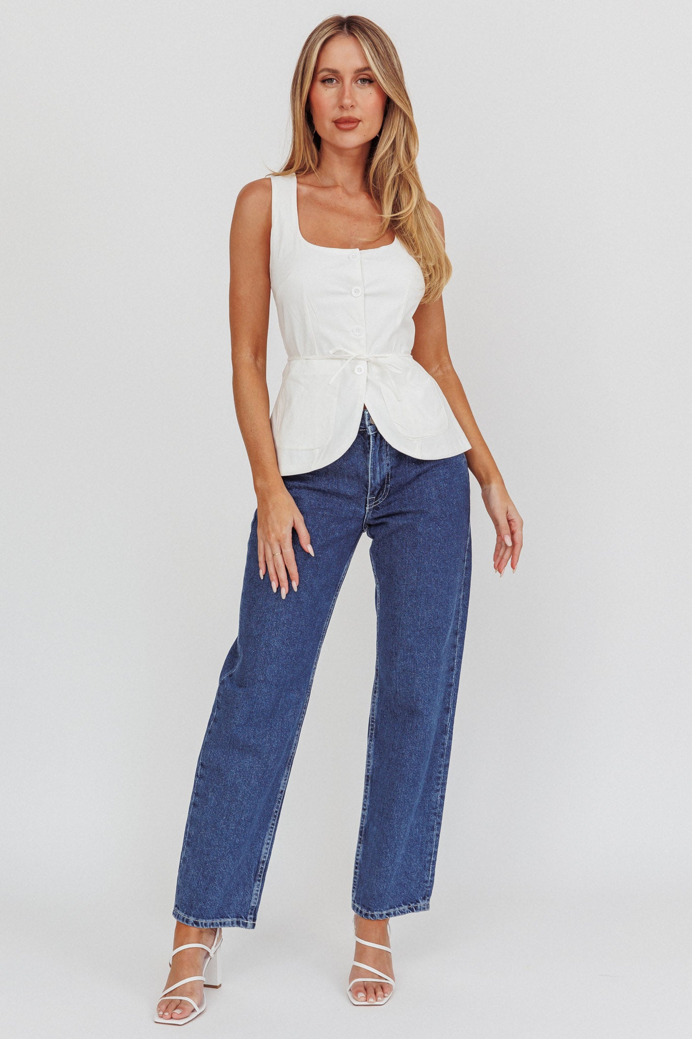 Ocean Waves Square Neck Top White by Selfie Leslie