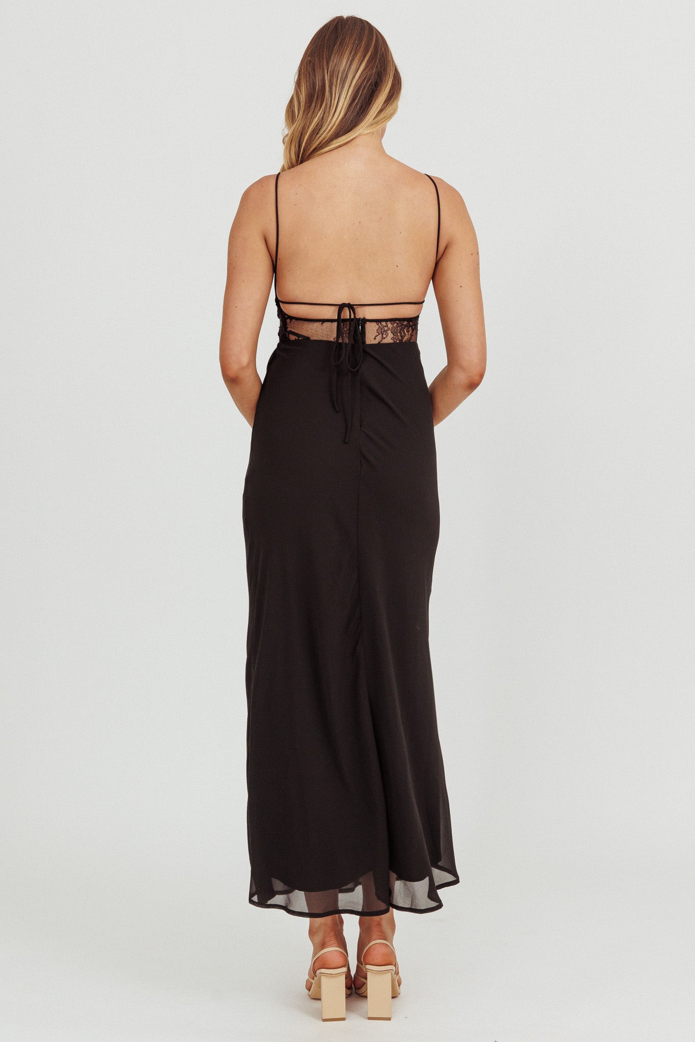 These Days Backless Lace Waist Maxi Dress Black - L These Days Backless Lace Waist Maxi Dress Black - L