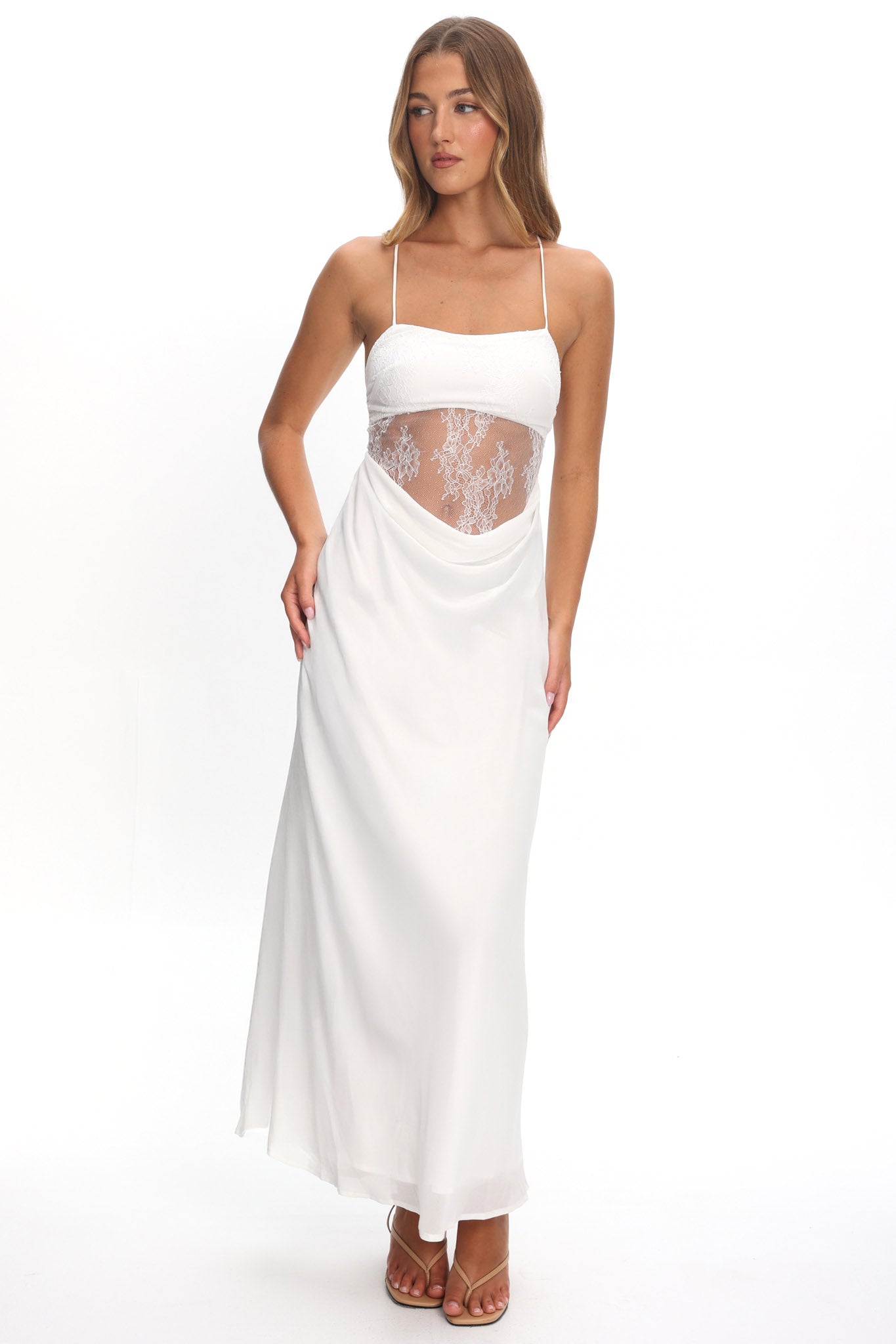 These Days Backless Lace Waist Maxi Dress White | Selfie Leslie
