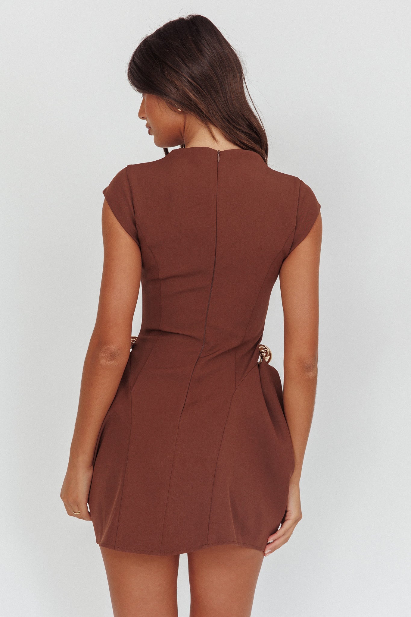 Girl Talks Cap Sleeve Puff Skirt Mini Dress Chocolate by Selfie Leslie
