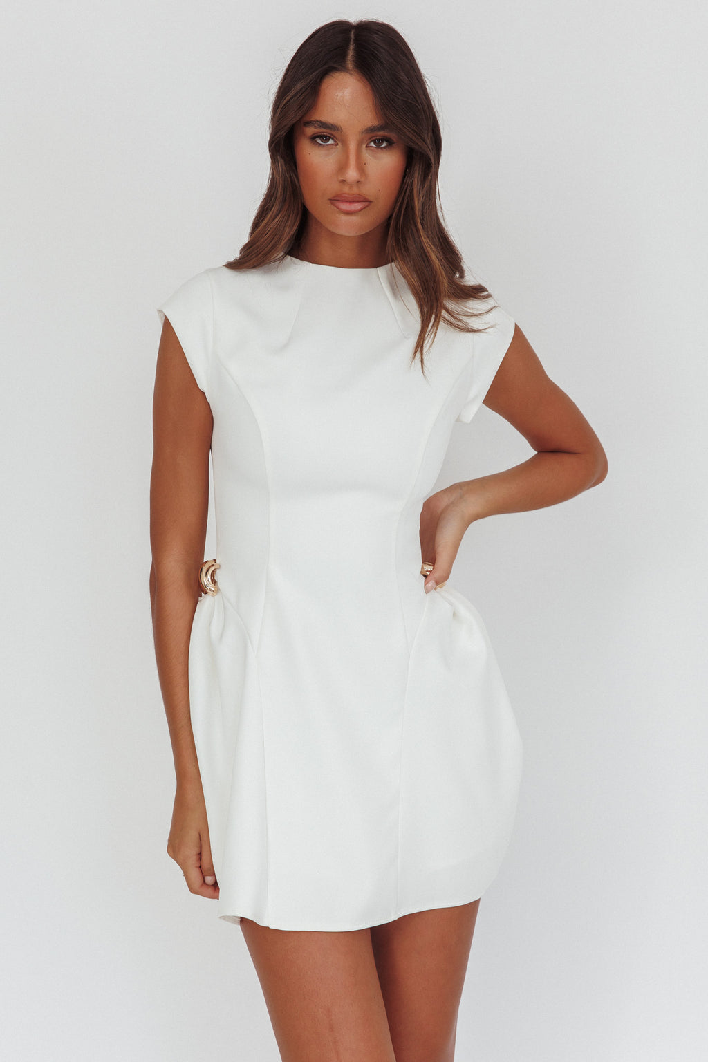Girl Talks Cap Sleeve Puff Skirt Mini Dress Off White by Selfie Leslie
