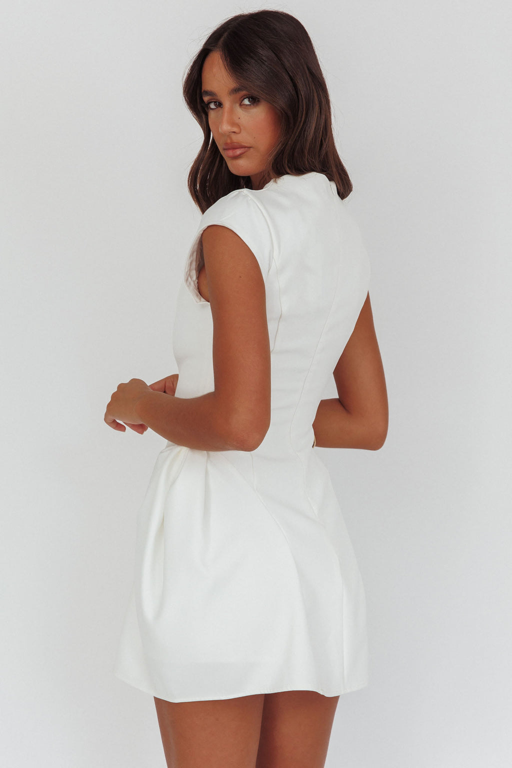 Girl Talks Cap Sleeve Puff Skirt Mini Dress Off White by Selfie Leslie