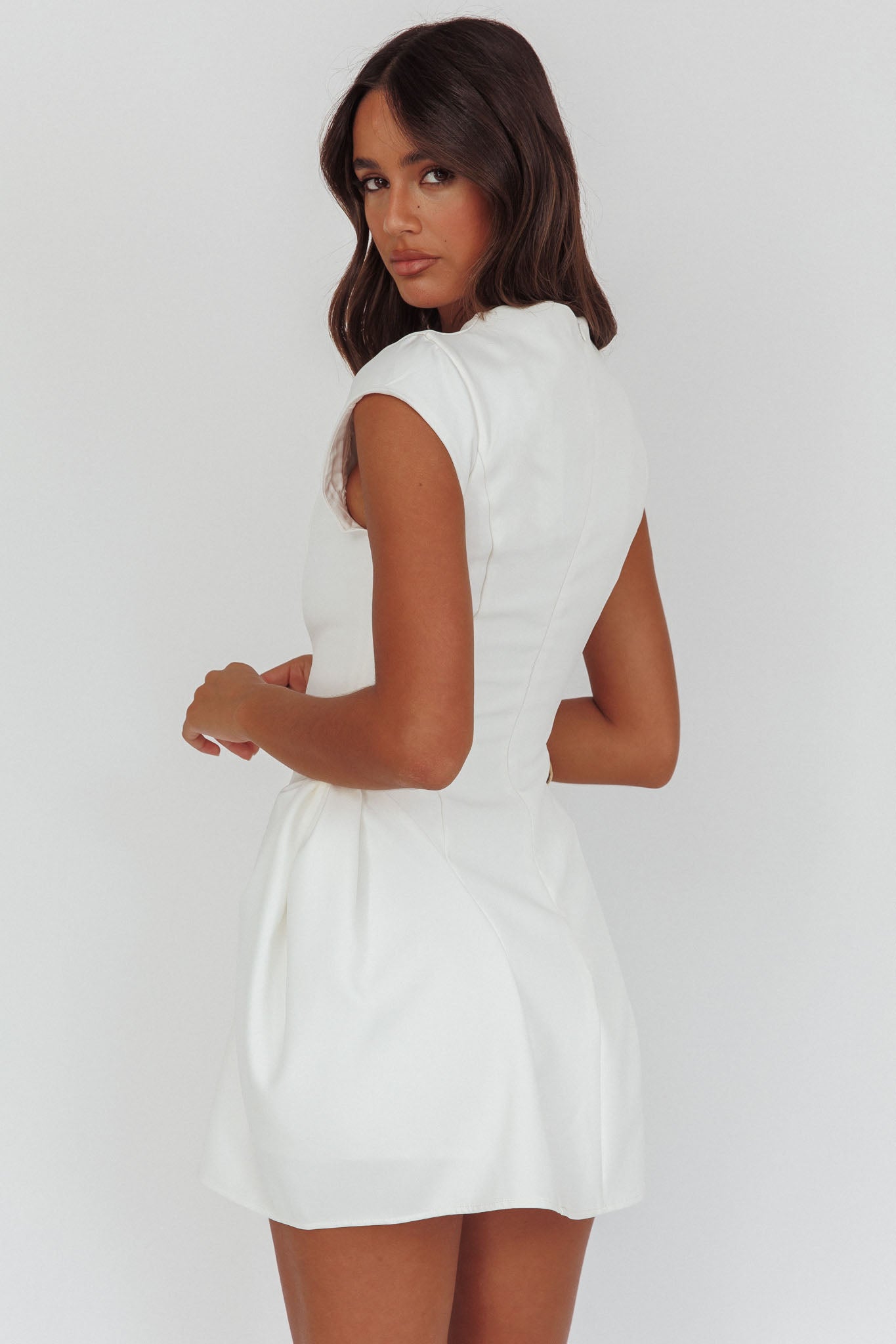 Girl Talks Cap Sleeve Puff Skirt Mini Dress Off White by Selfie Leslie